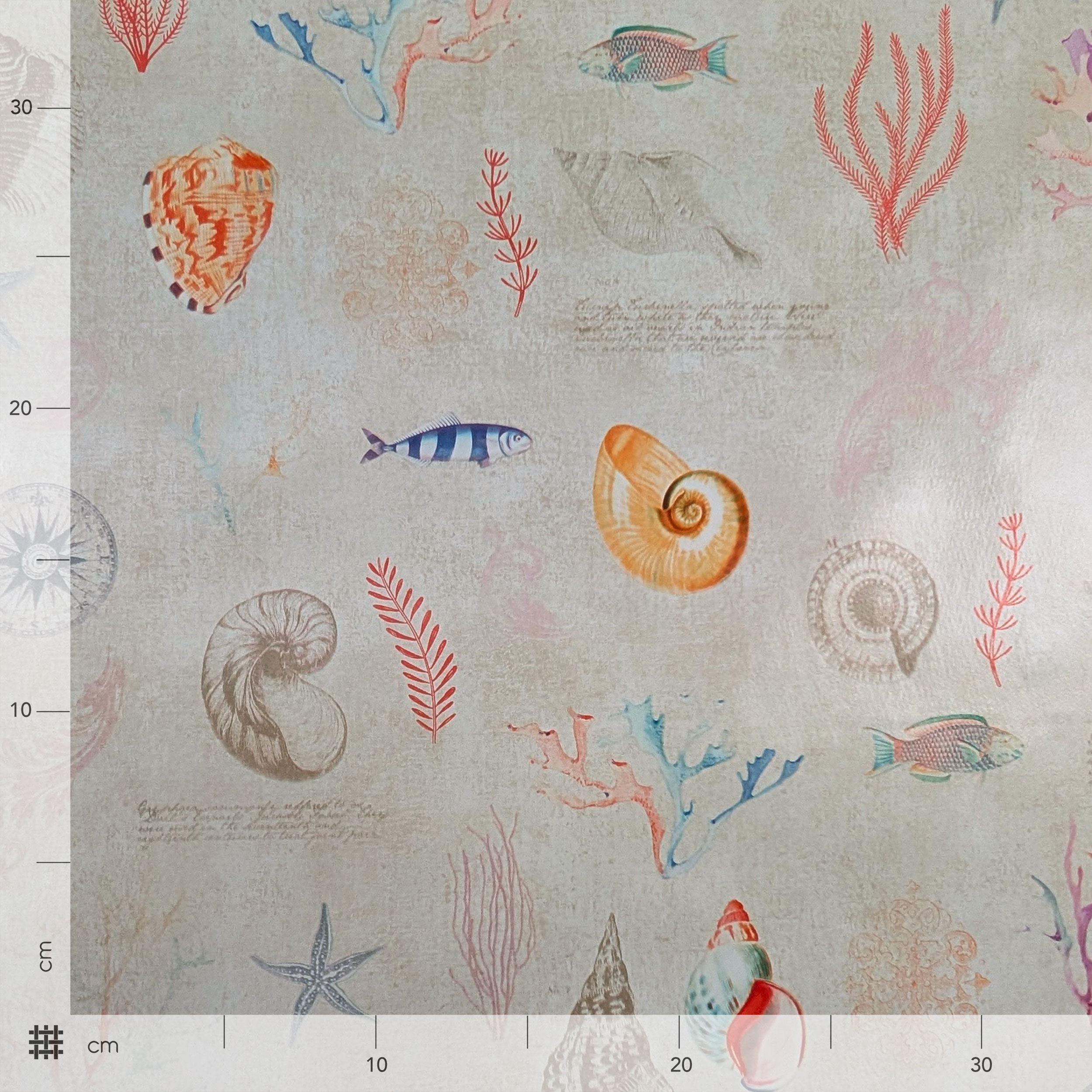 Fish and Shells Patterned Plasticised Tablecloth Fabric Image