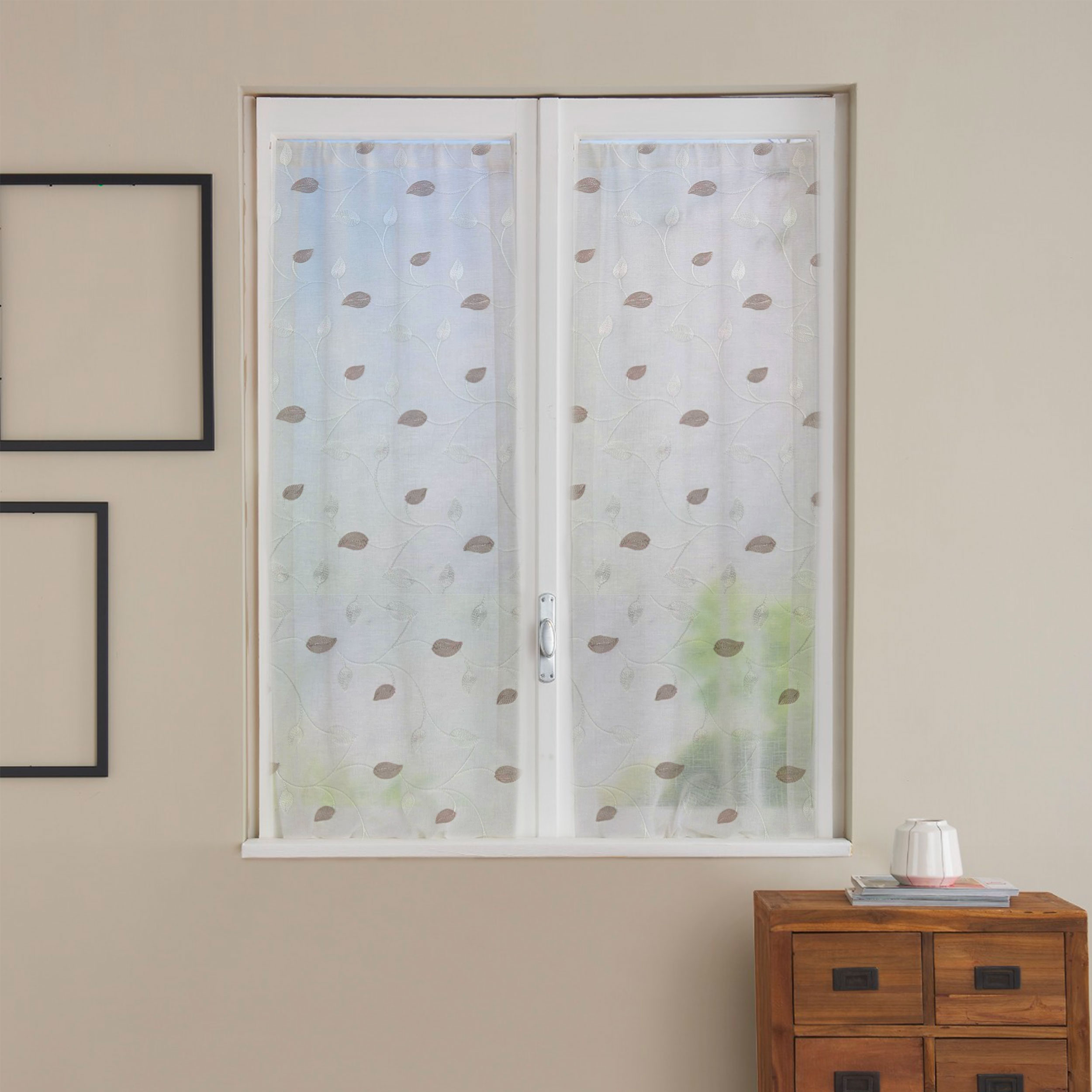 Curtain Fabric Embroidered Leaves - Turtledove Image