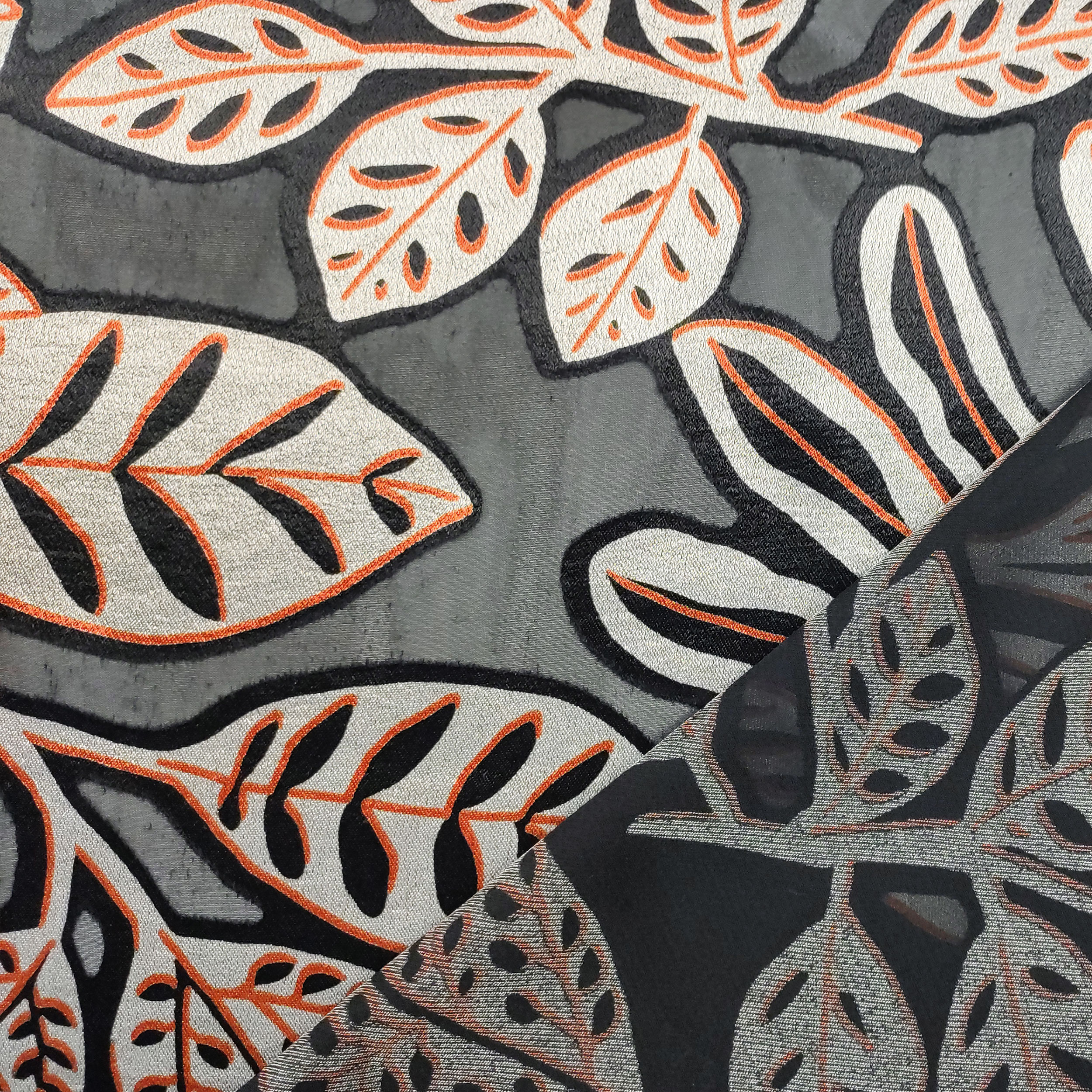 Devoré Orange and Black Leaves