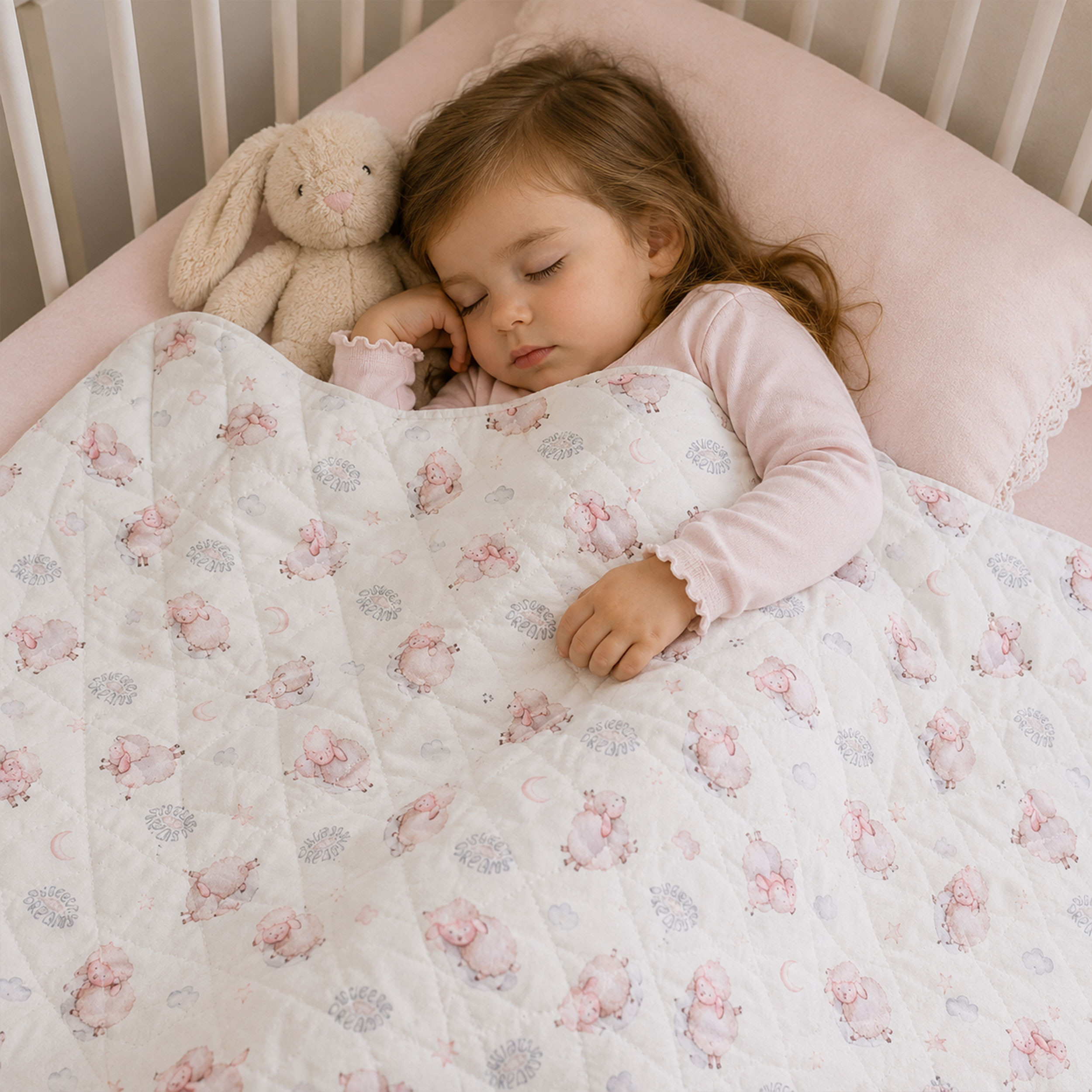 Sweet Dreams Sheep Quilted Fabric Image
