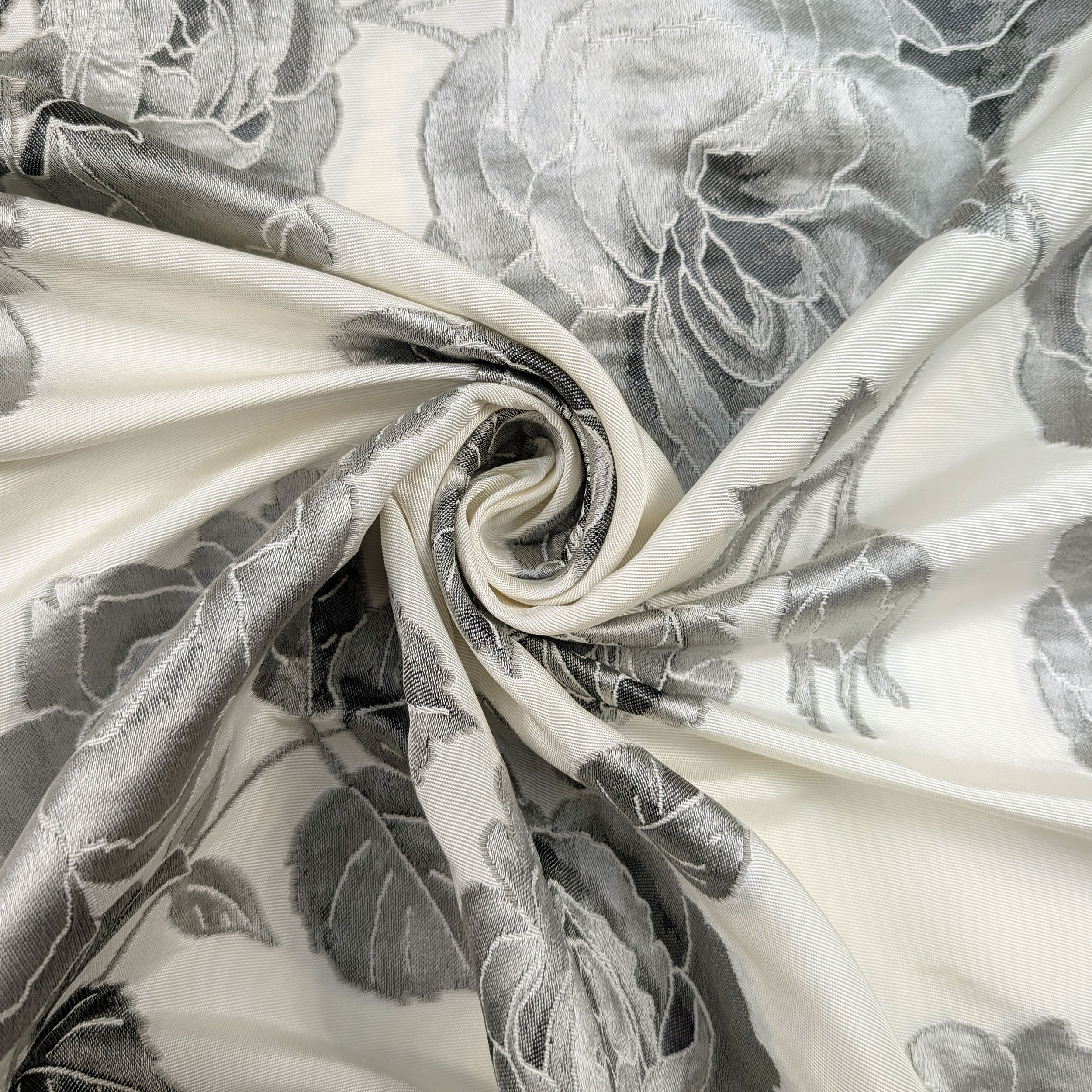 Jacquard Alta Moda Flores Gris Mezcla Seda Image