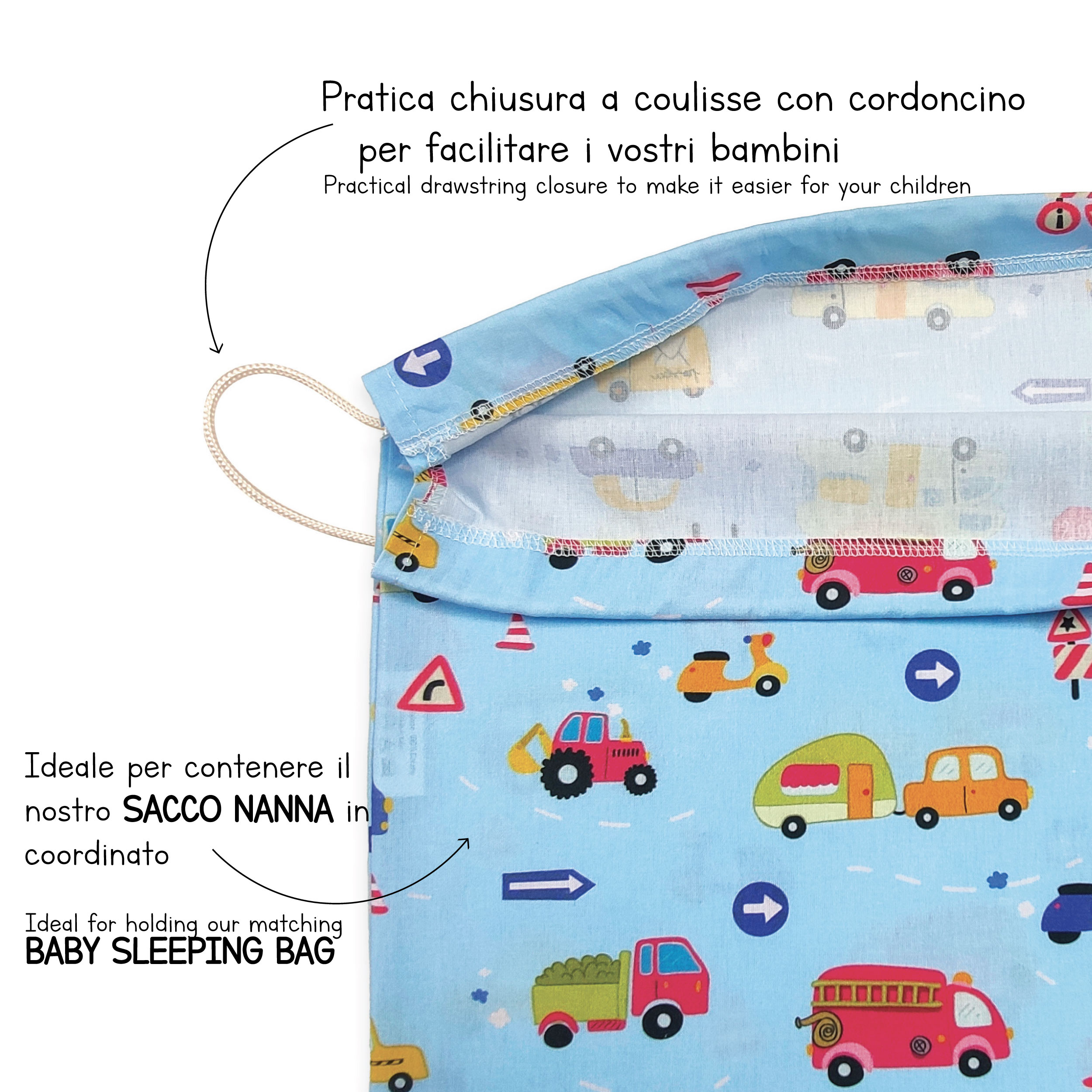 Sac à langer pour voiture Fond bleu clair - Panini Fabrics