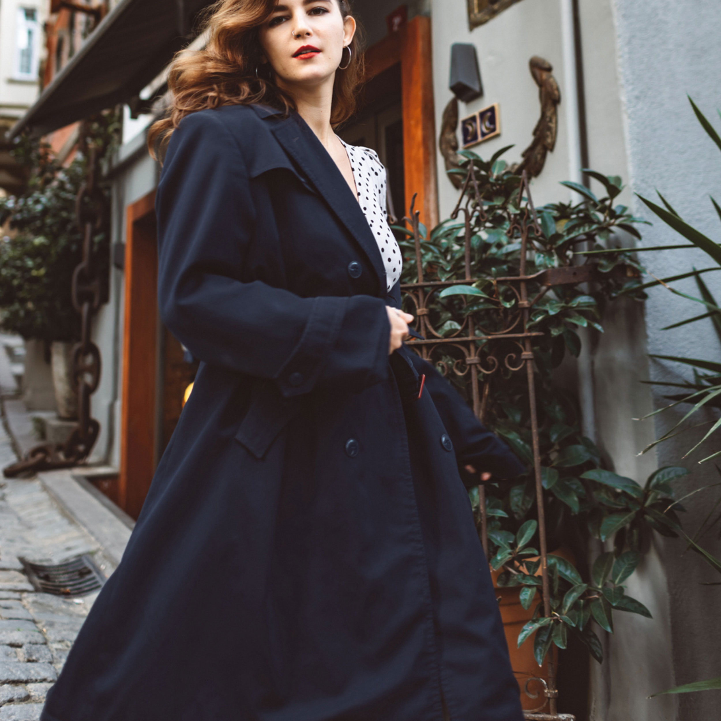 Manteau d'hiver en laine mélangée bleu foncé