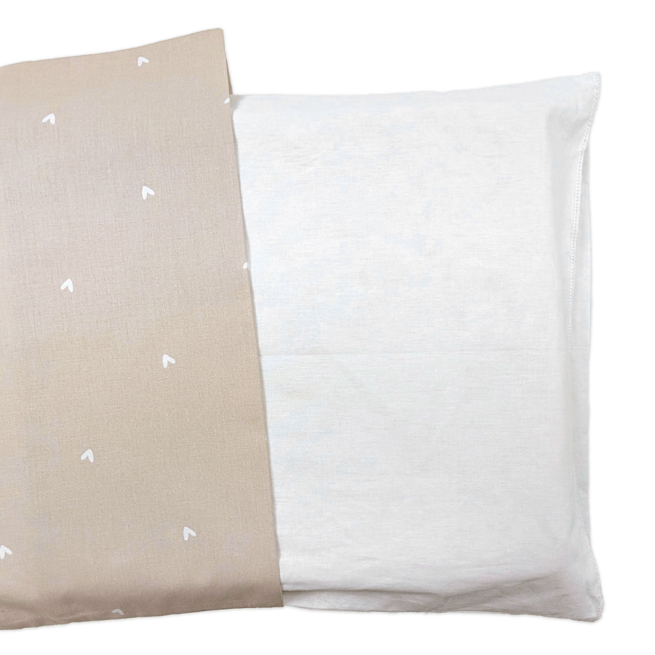 White Hearts Pillowcase with Beige Background Image