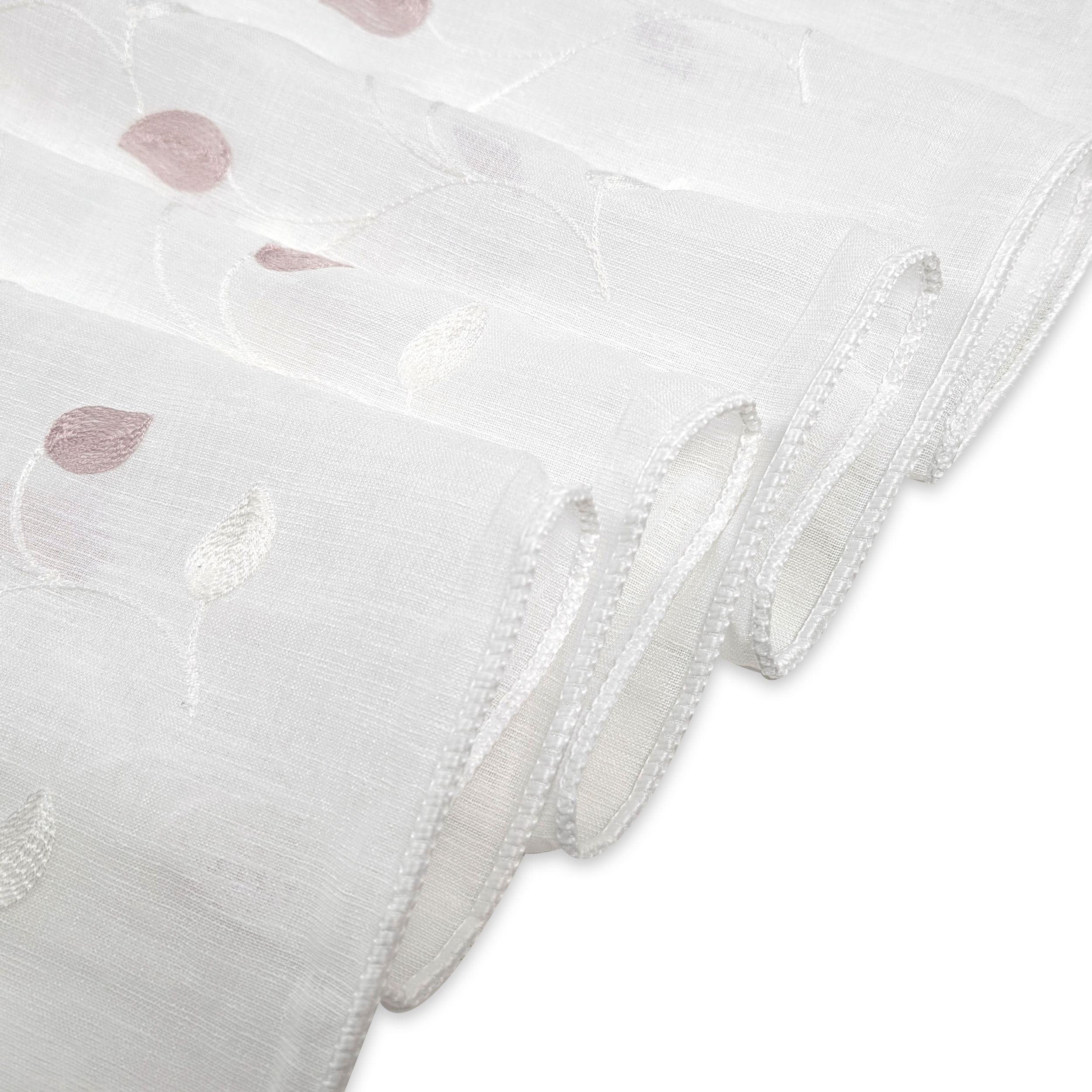 Curtain Fabric Embroidered Leaves Pink Image