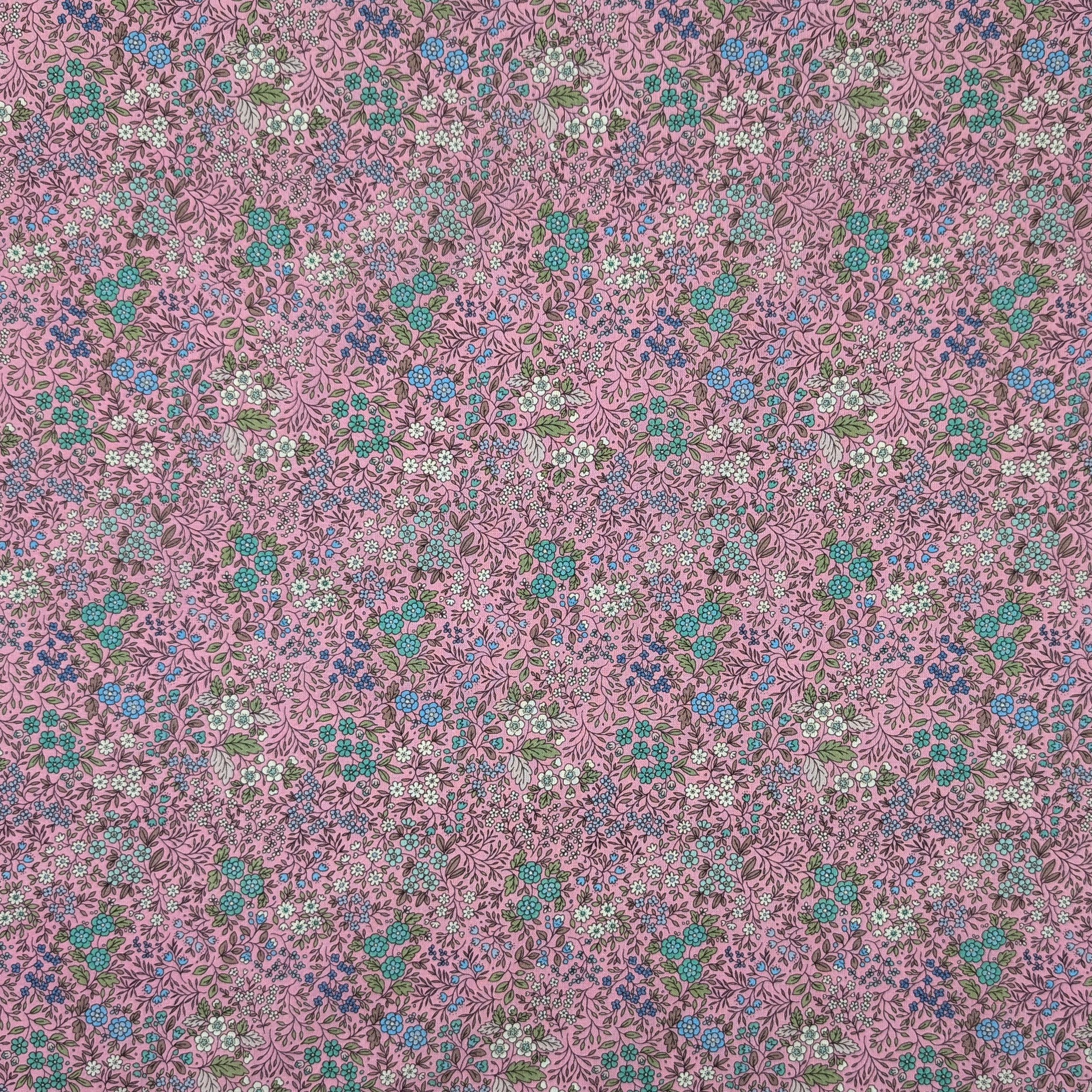 Blue and Green Floral Percale Cotton Image