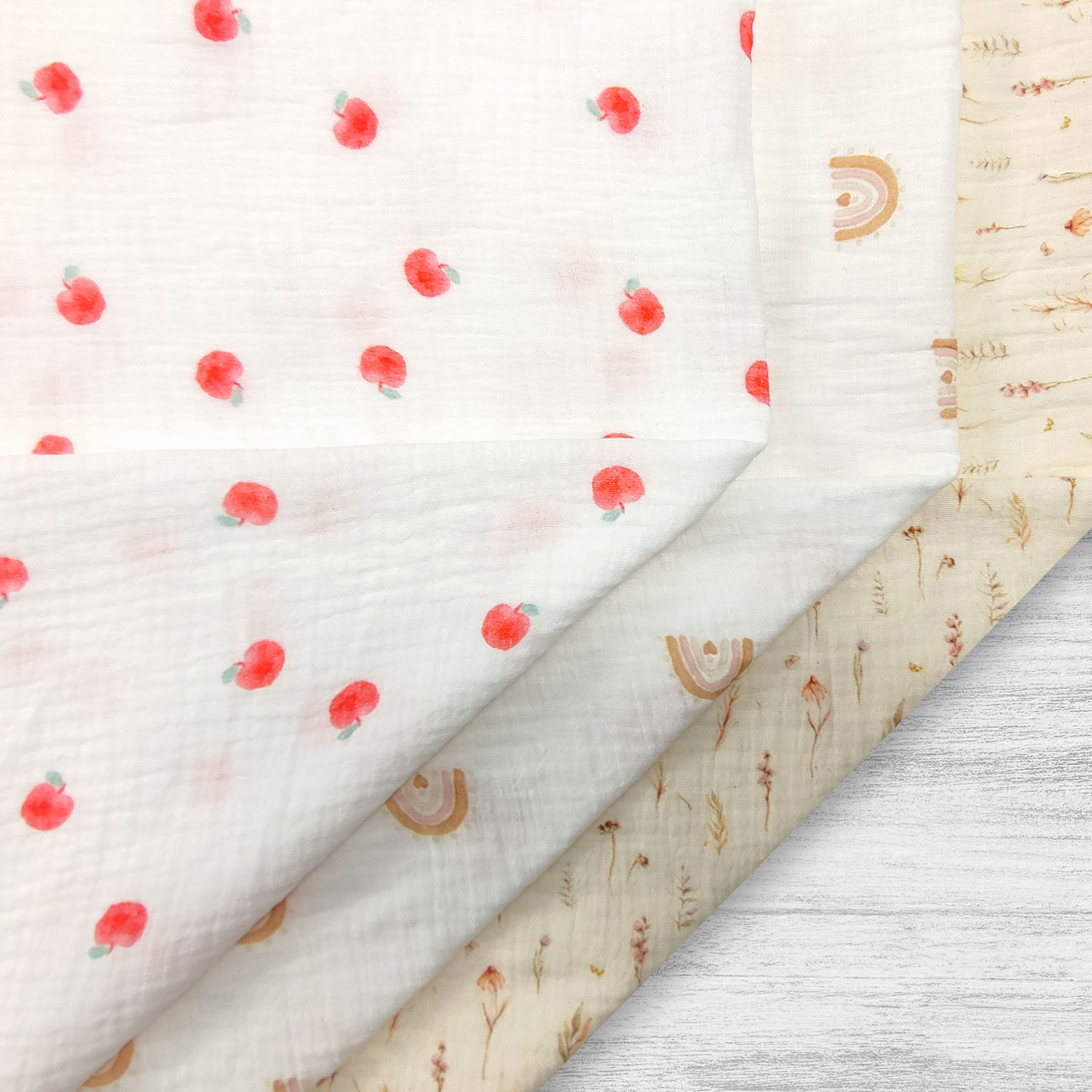 Cotton Muslin Flowers Cream Background