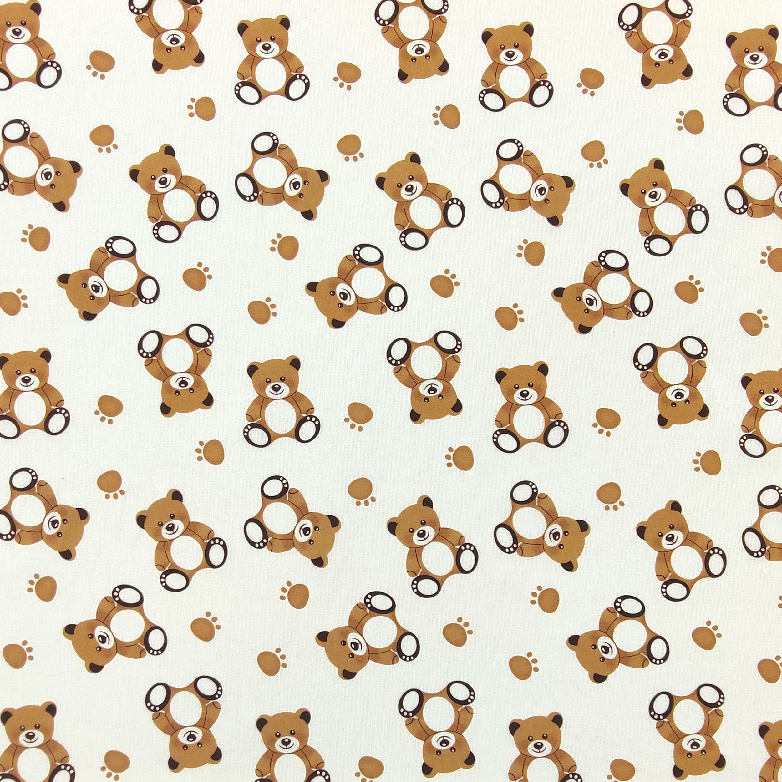 Tissu de coton Petits Oursons Fond blanc