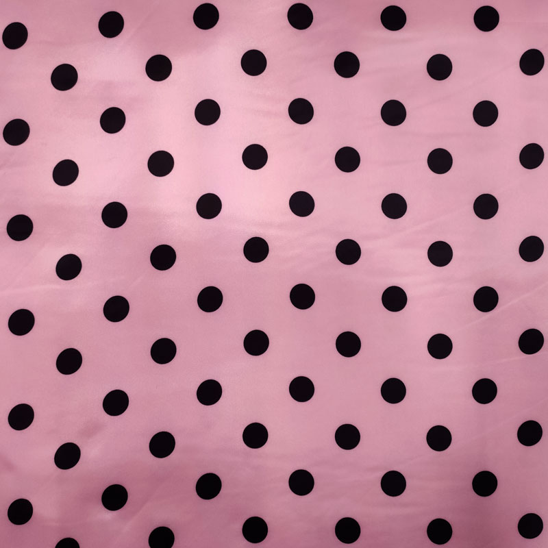 Tissu de satin Carnaval Noir à pois Fond rose Image