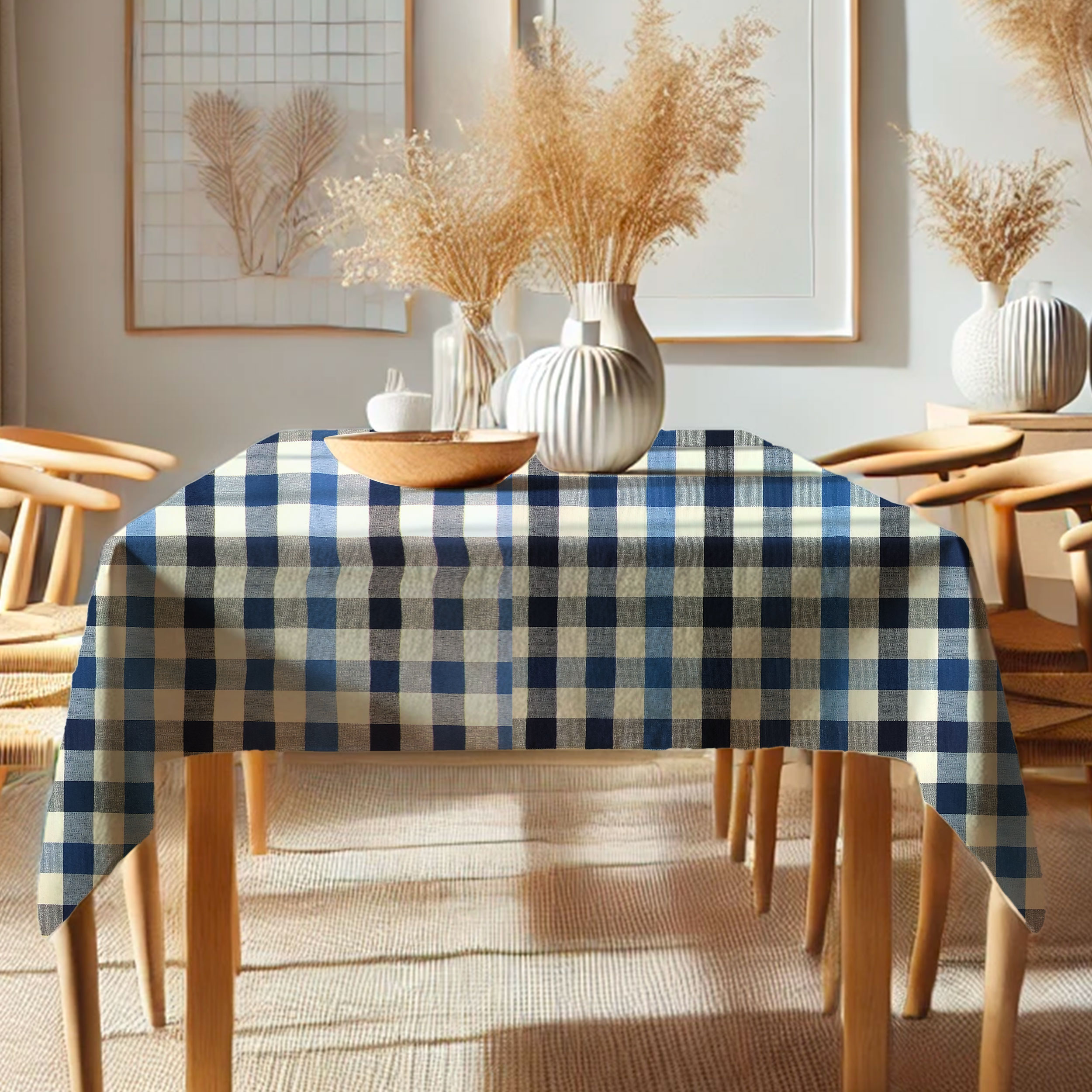 Nappe enveloppée Carré teint en fil Multicolore Bleu Image