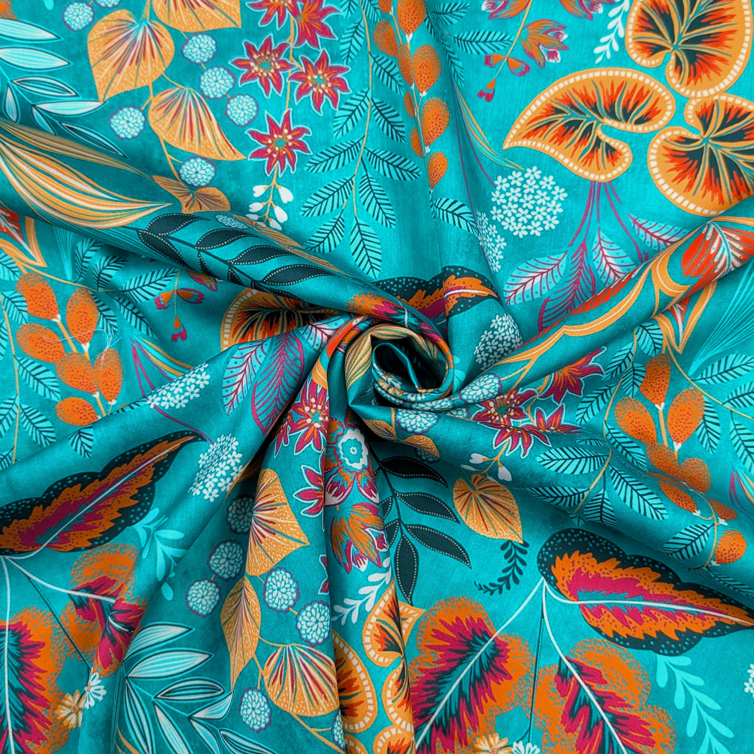 Botanical Fantasy Cotton Satin Turquoise Image