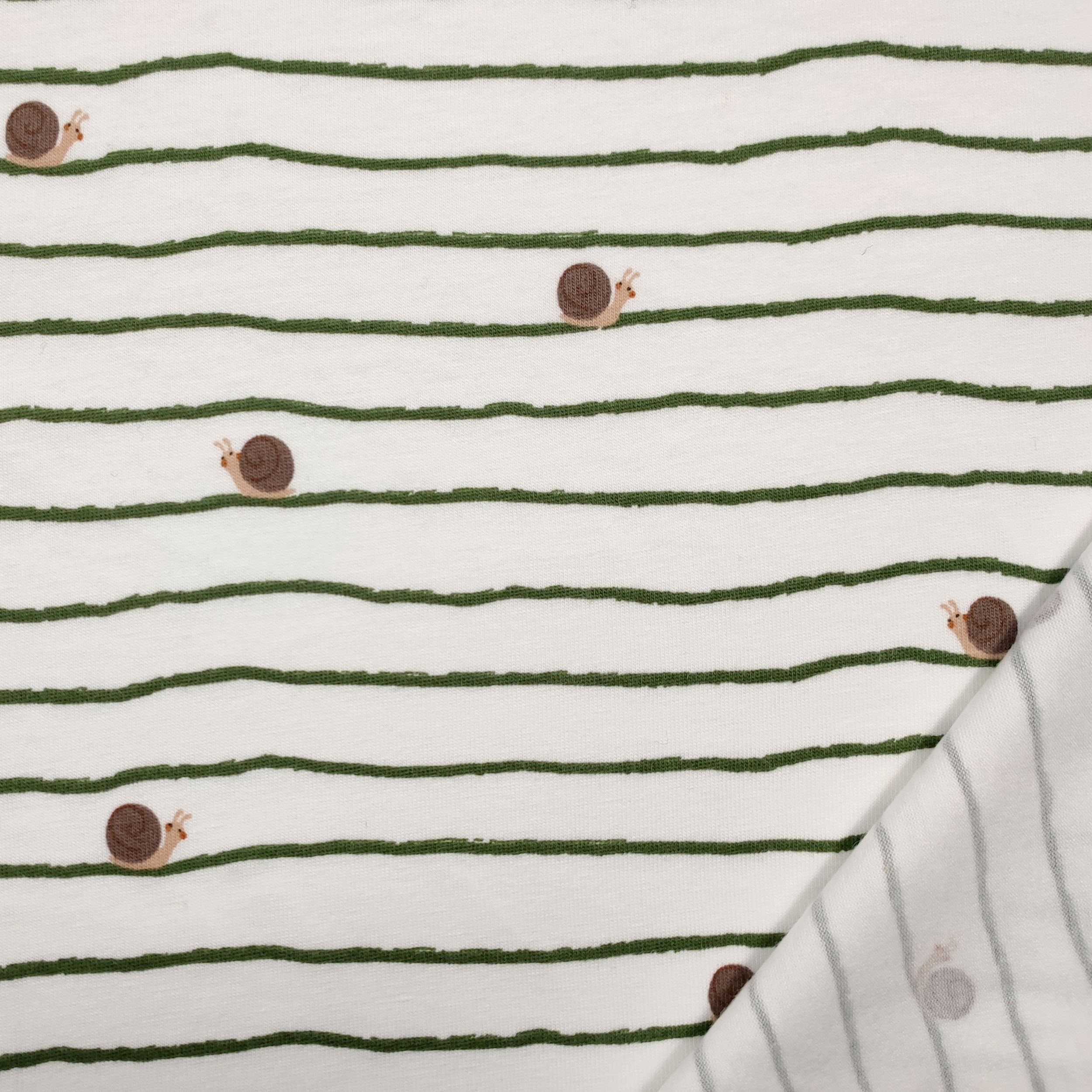 Jersey Cotton Snail Pattern and Green Stripes Image