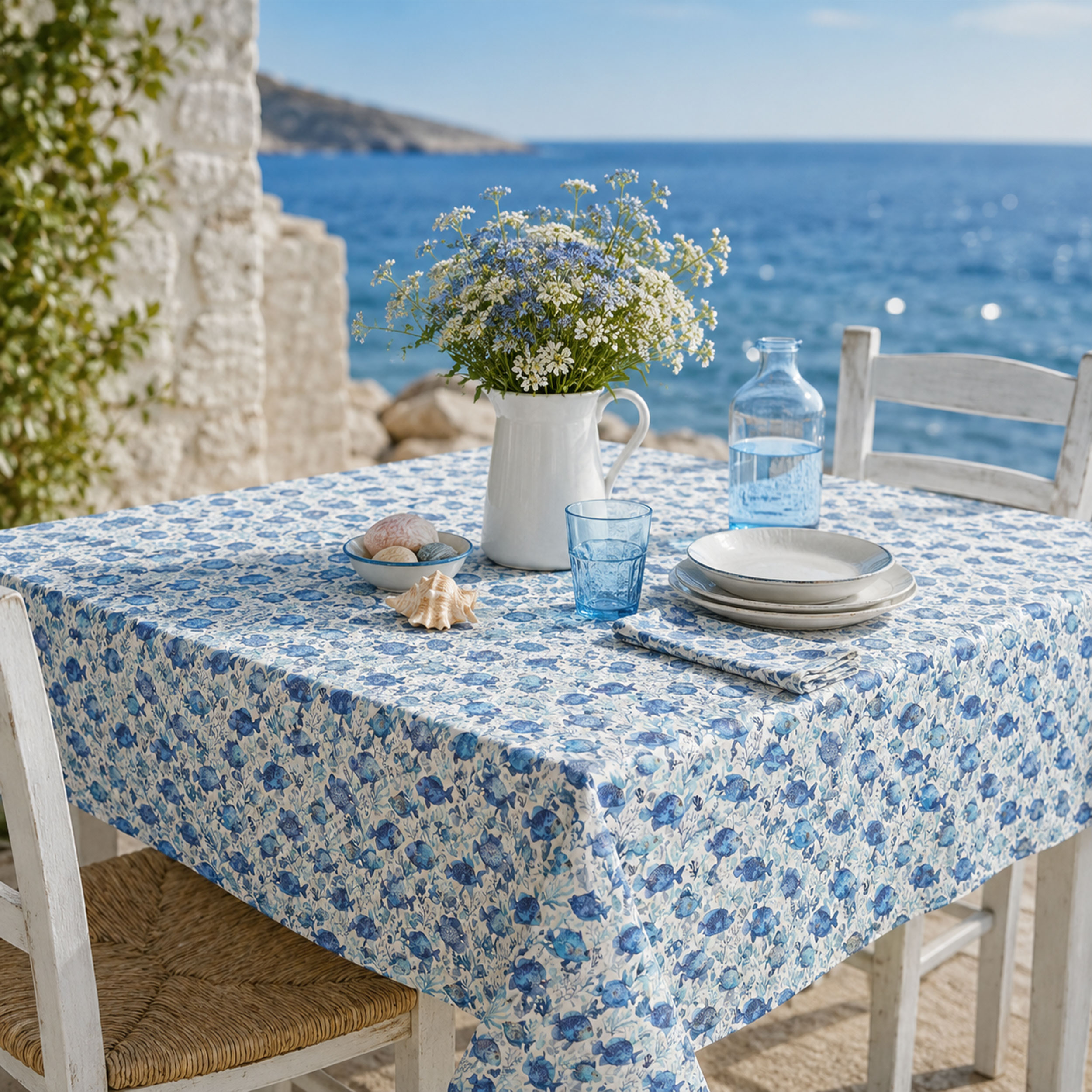Poplin Cotton Fish and Corals Blue Image