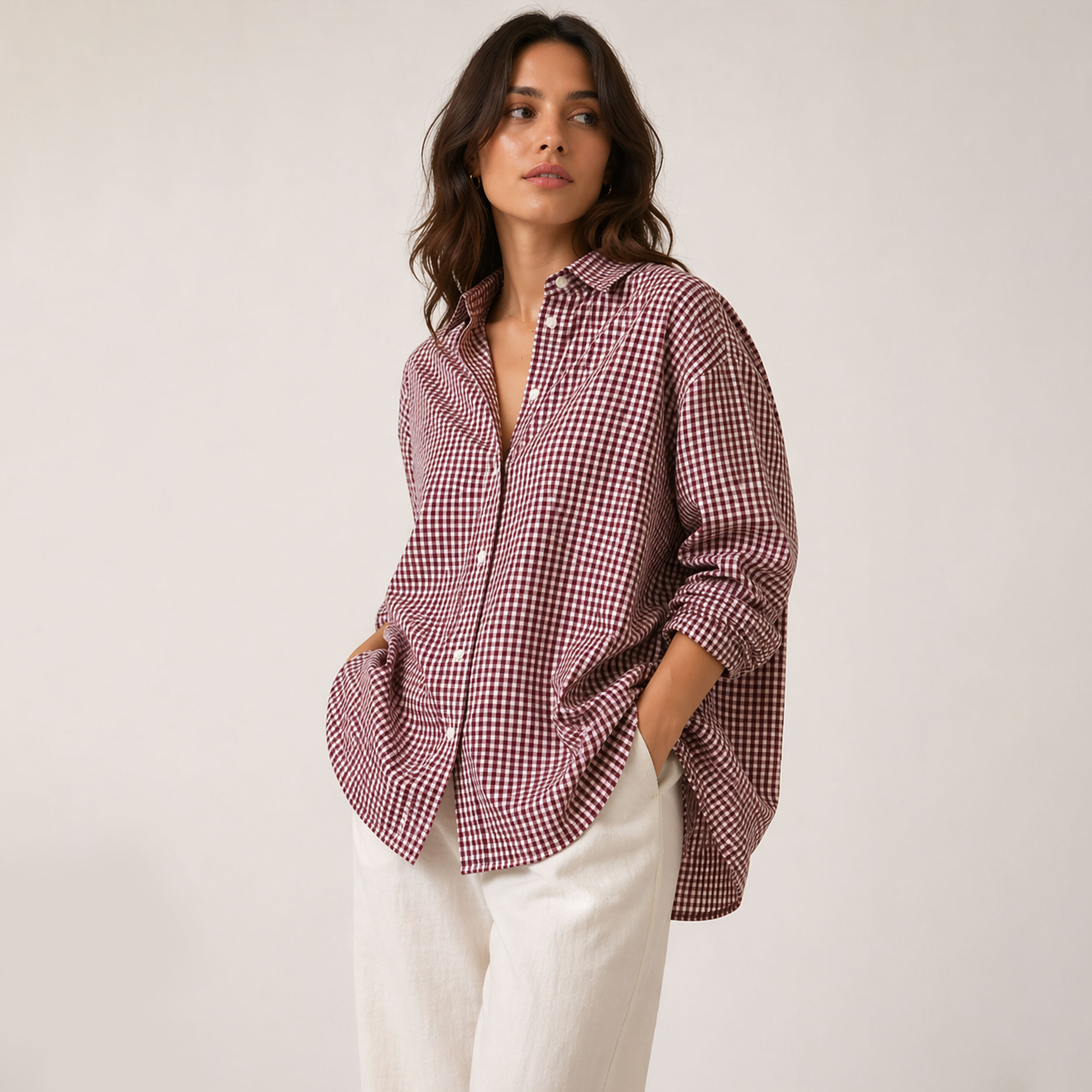 Cotton for Shirts Quadrettino Bordeaux Image