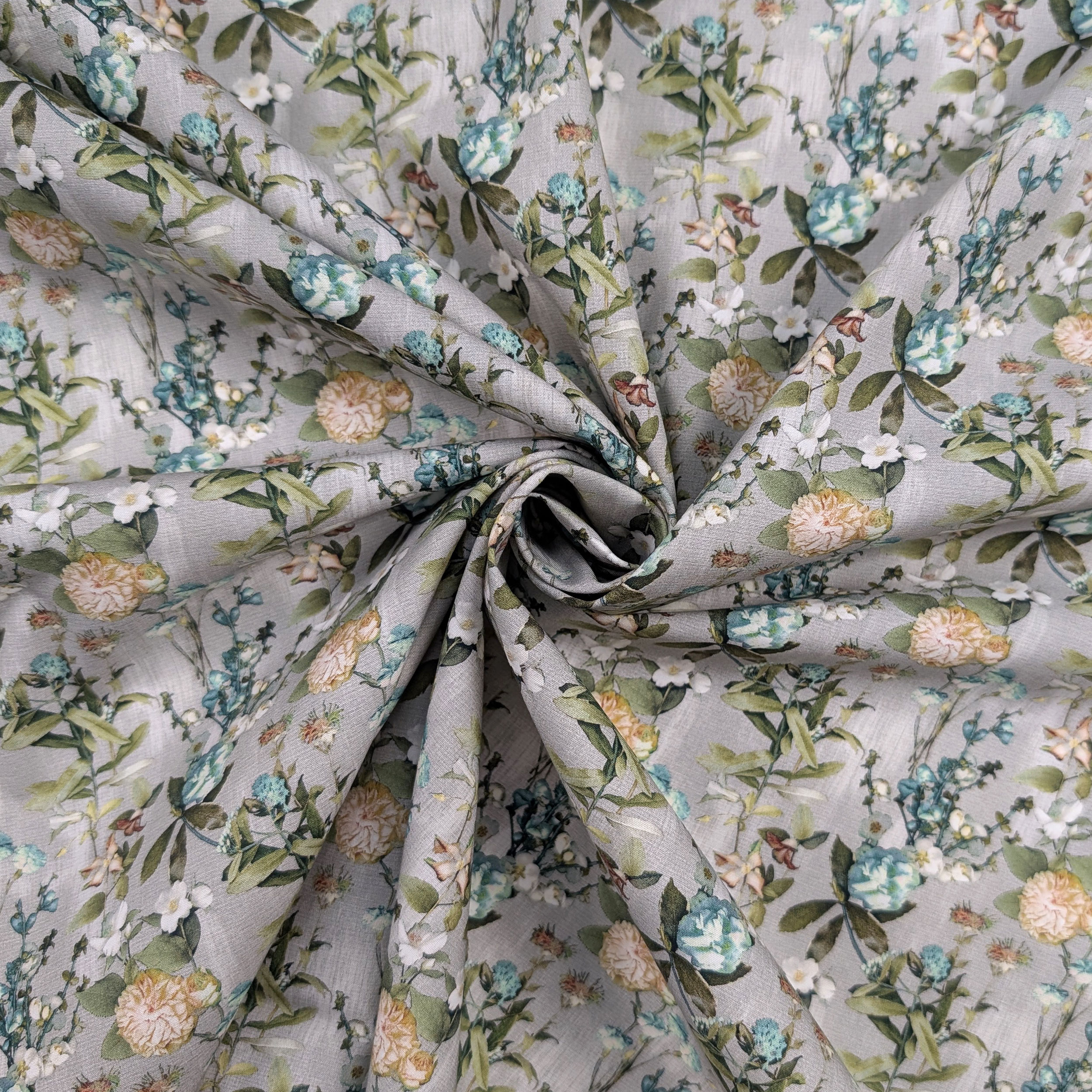 Poplin Cotton Floral Petrol and Yellow Flowers Image