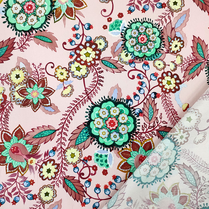 Tissu floral en coton Fond rose Image