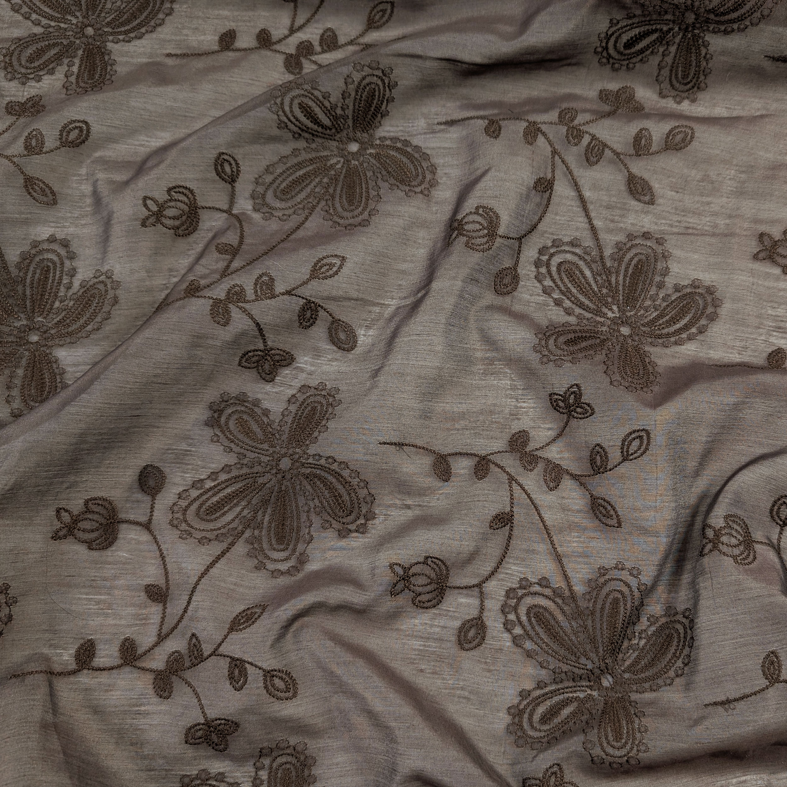 Embroidered Muslin Brown Flowers Image