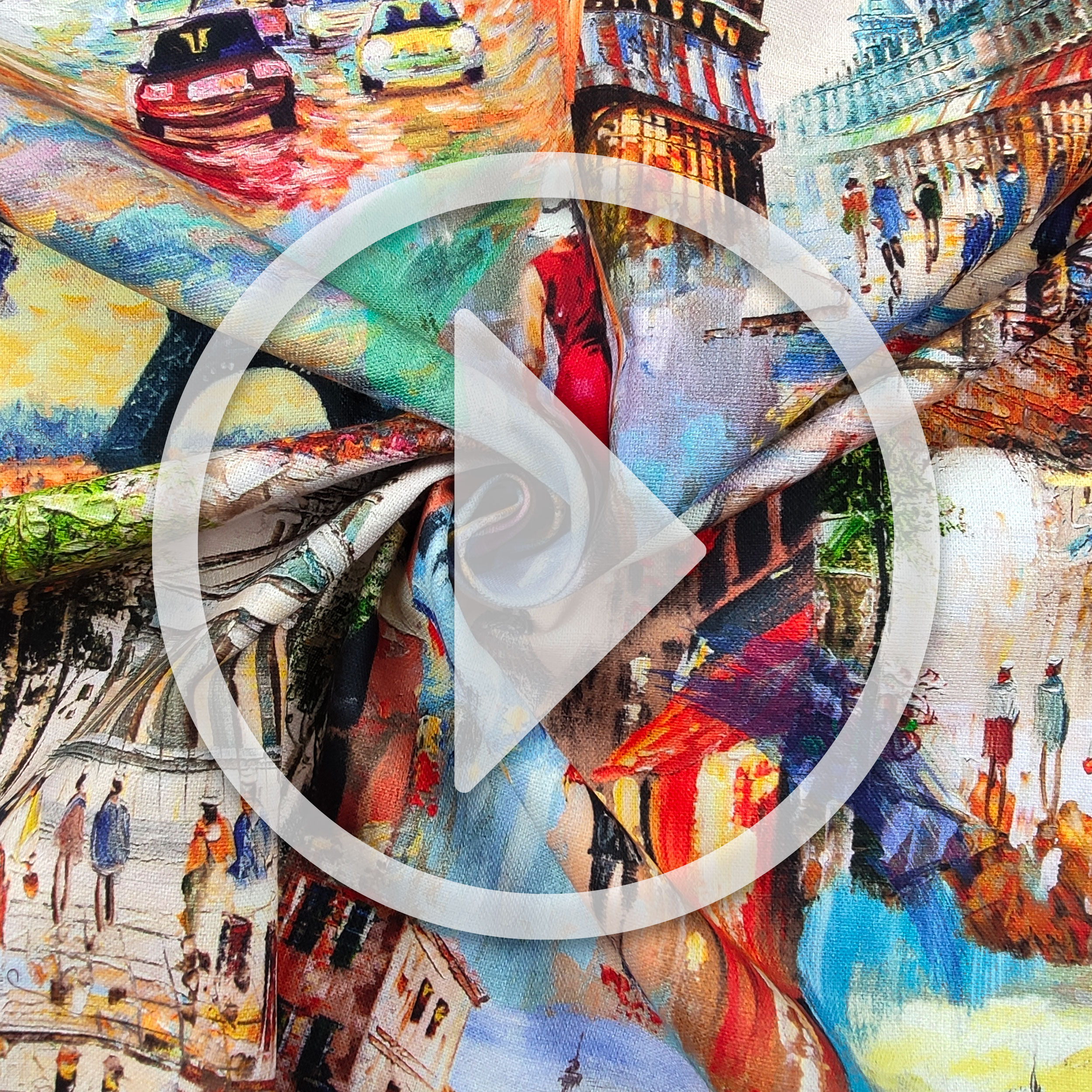 Panama Cotton Fabric Painted Paris Image