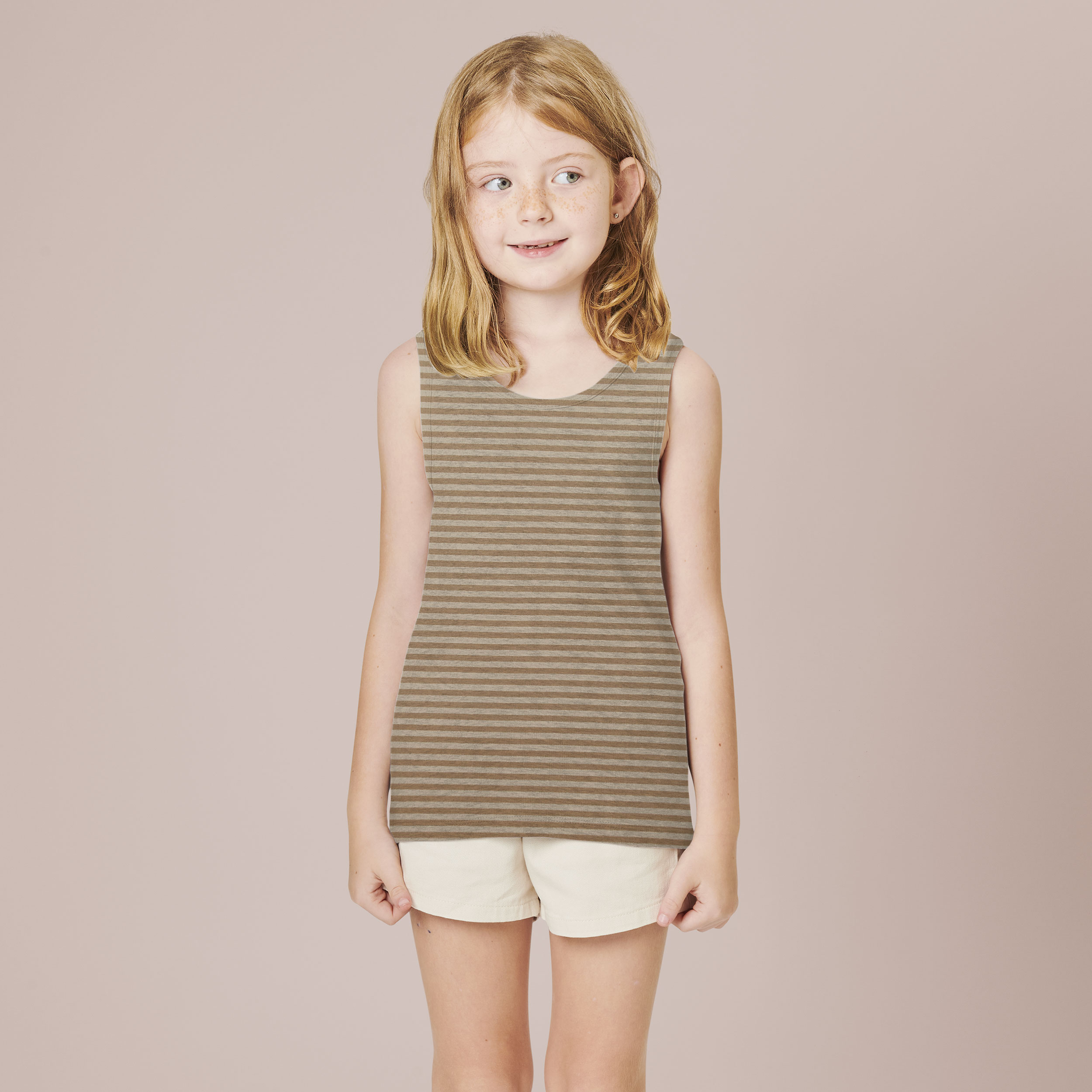 Kamel und Beige gestreifter Jersey
