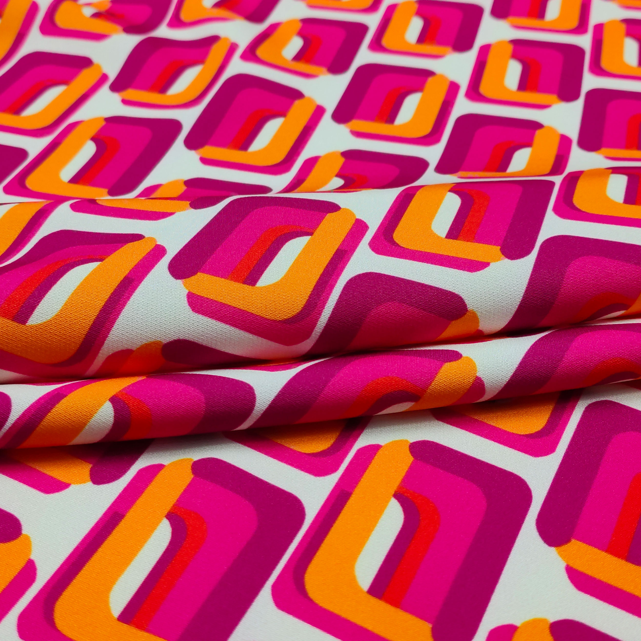 Tela Fantasía Alta Moda Fuxia y Naranja