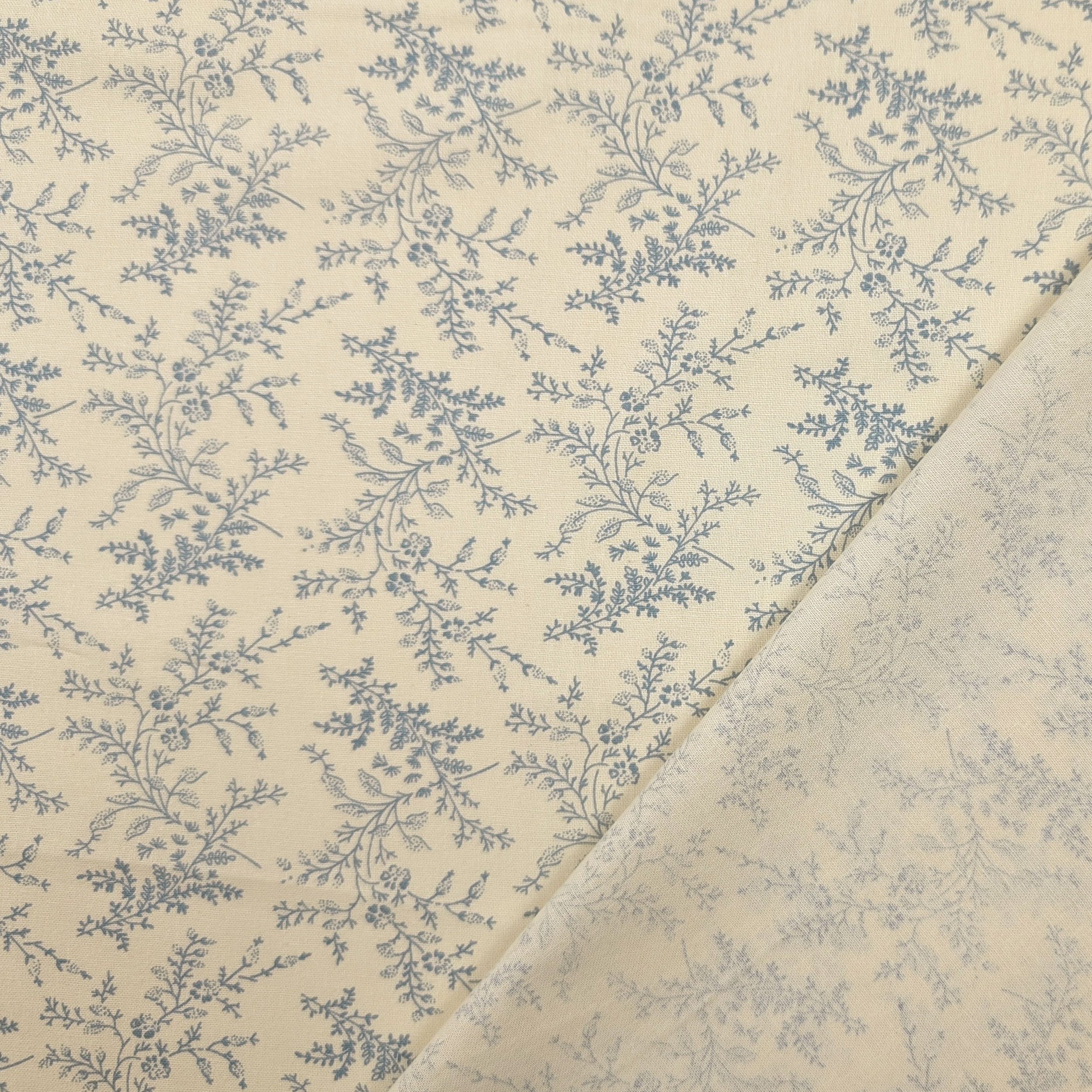 Vintage-print cotton poplin with blue branches and flowers Image