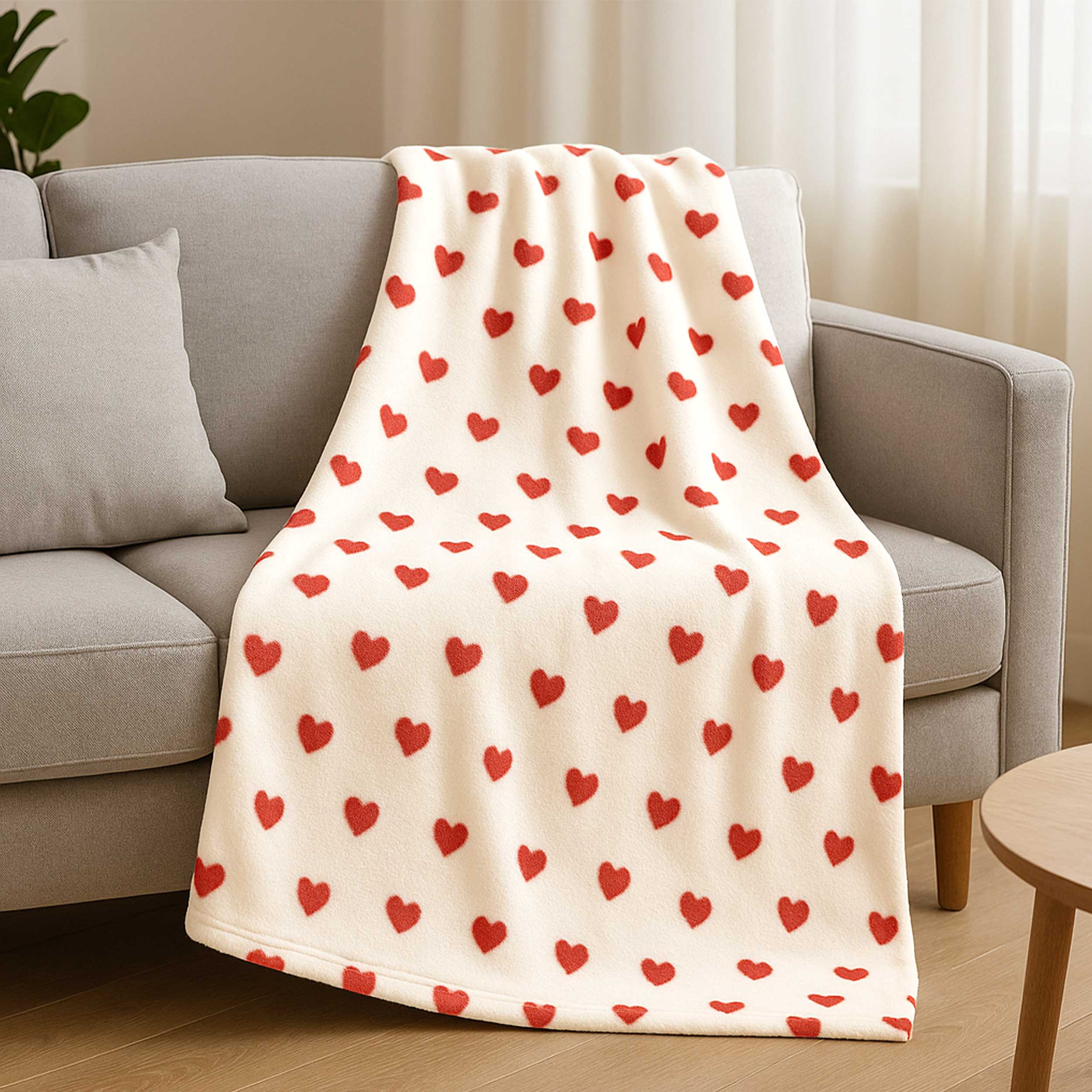 Cashmere Fleece Red Hearts White Background Image