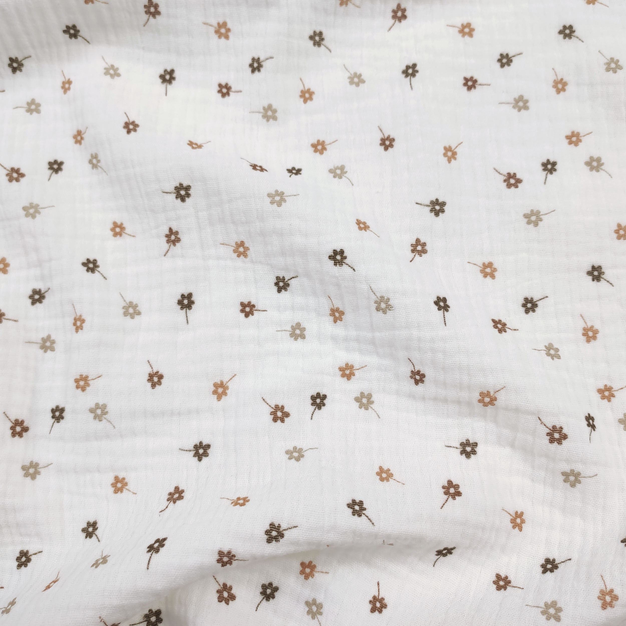 Cotton Muslin Beige Flowers White Background