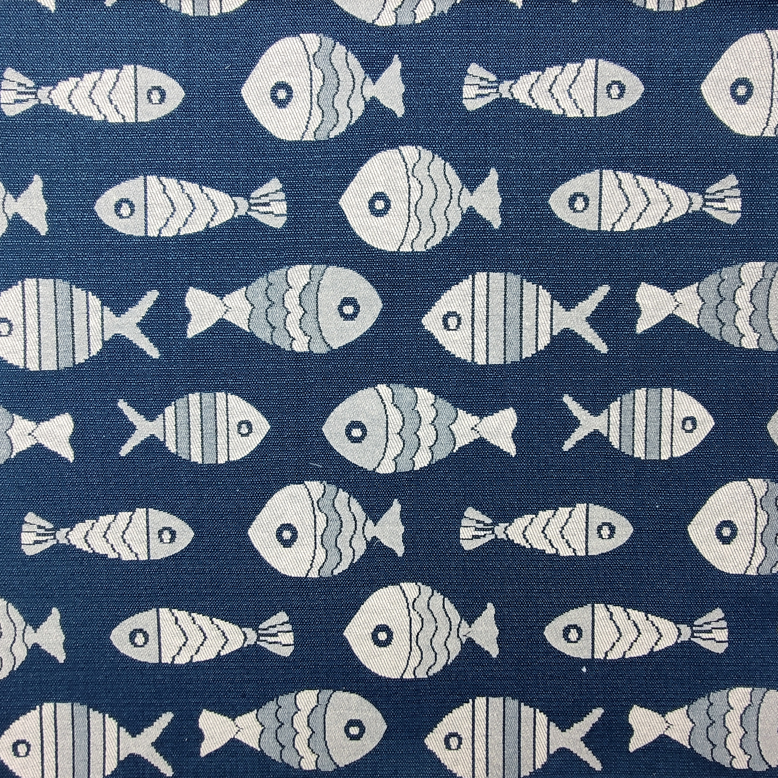 Upholstery Reversible Brocade - Grey, Blue Fishes