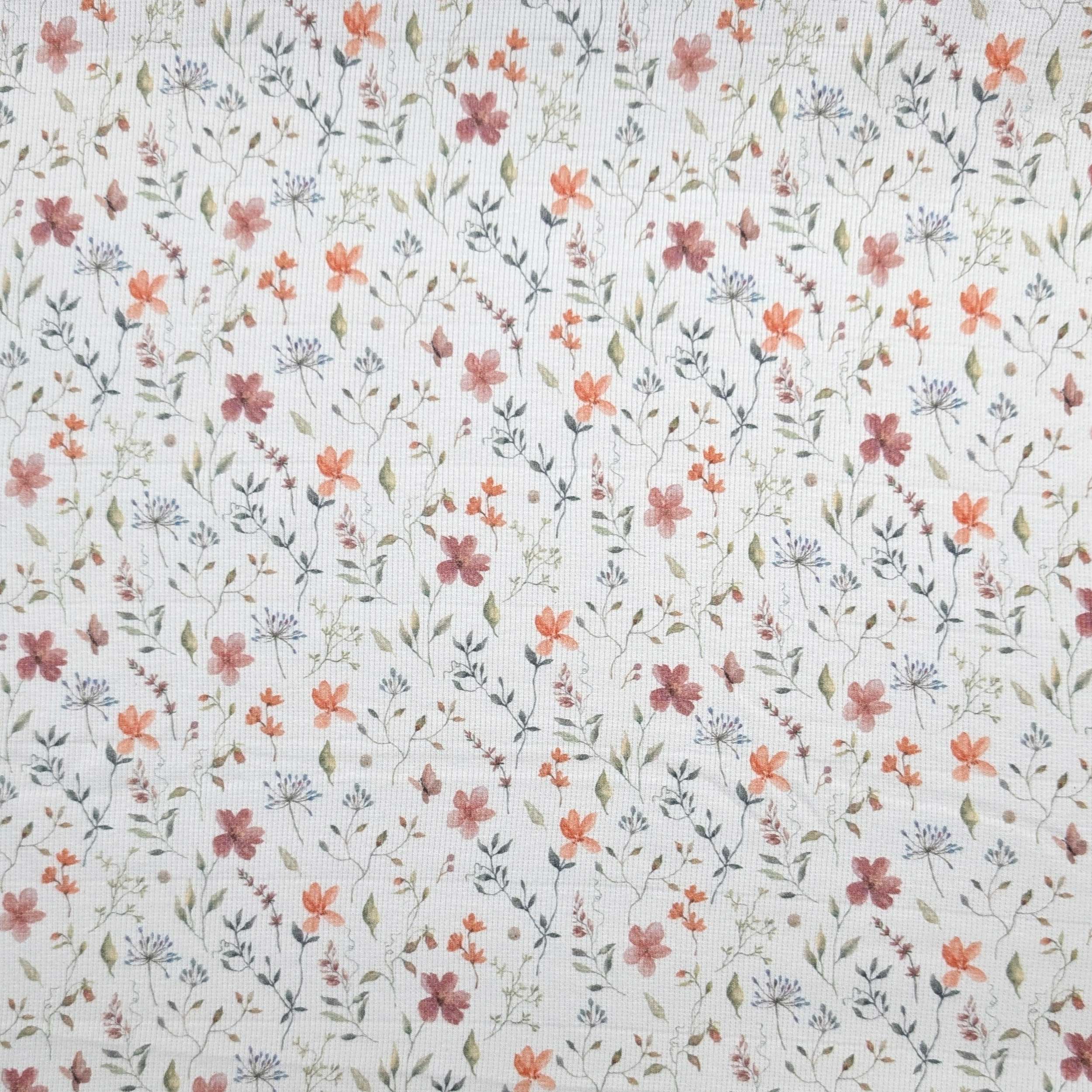 Jersey Ribbed White Delicate Flowers Image