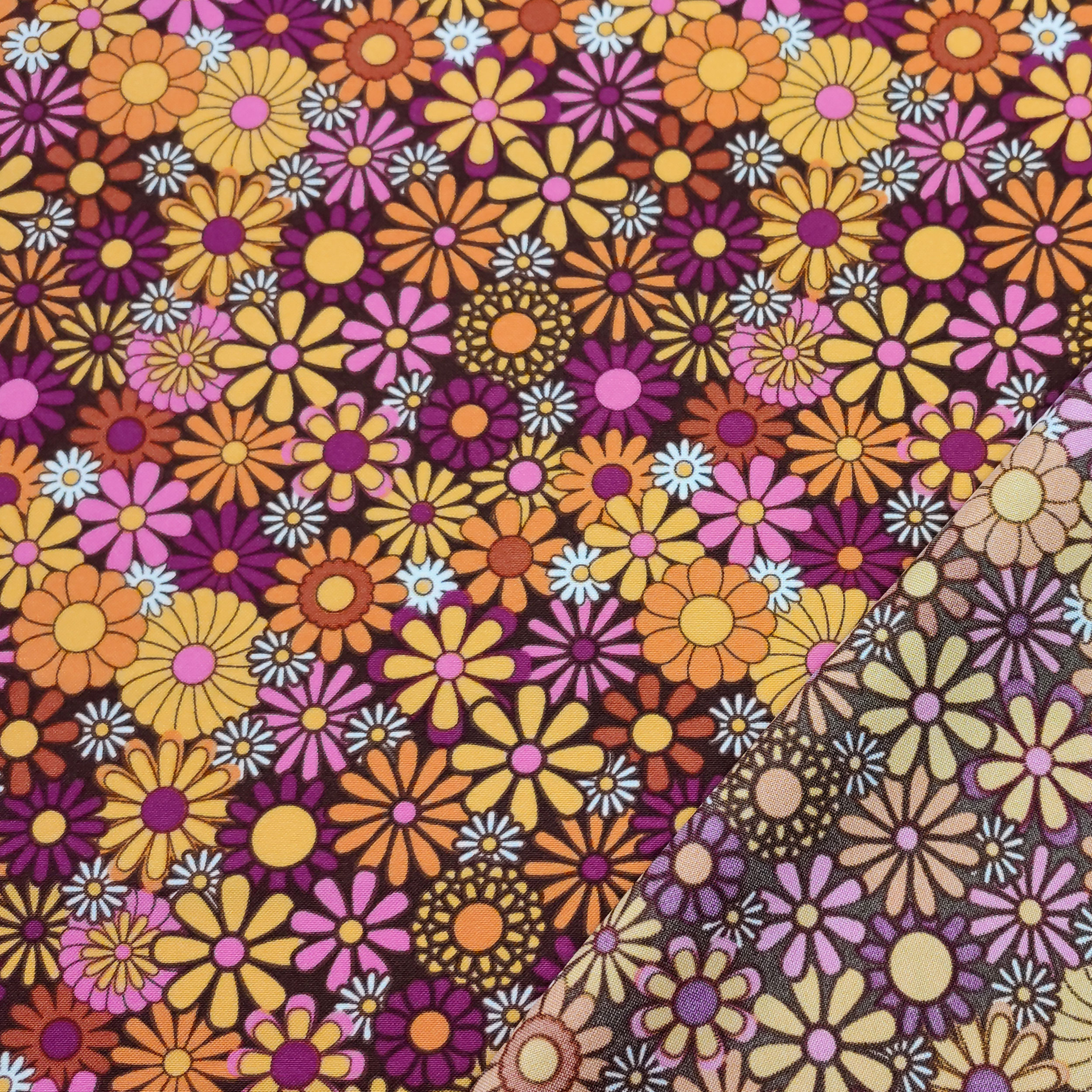 Tessuto Carnevale Fantasia Fiori Hippie Arancio Image