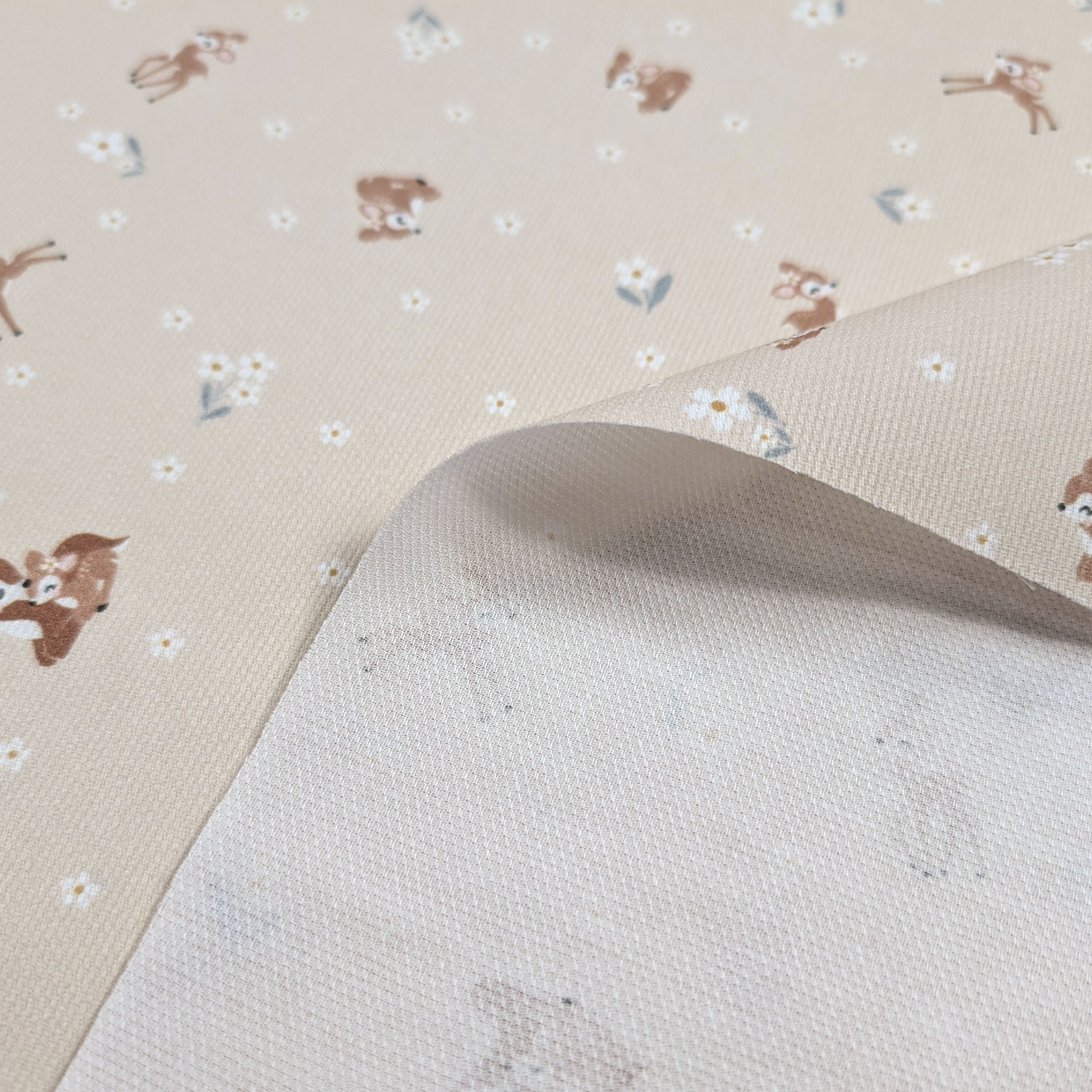 Cotton Piquet Deer and Flowers Image
