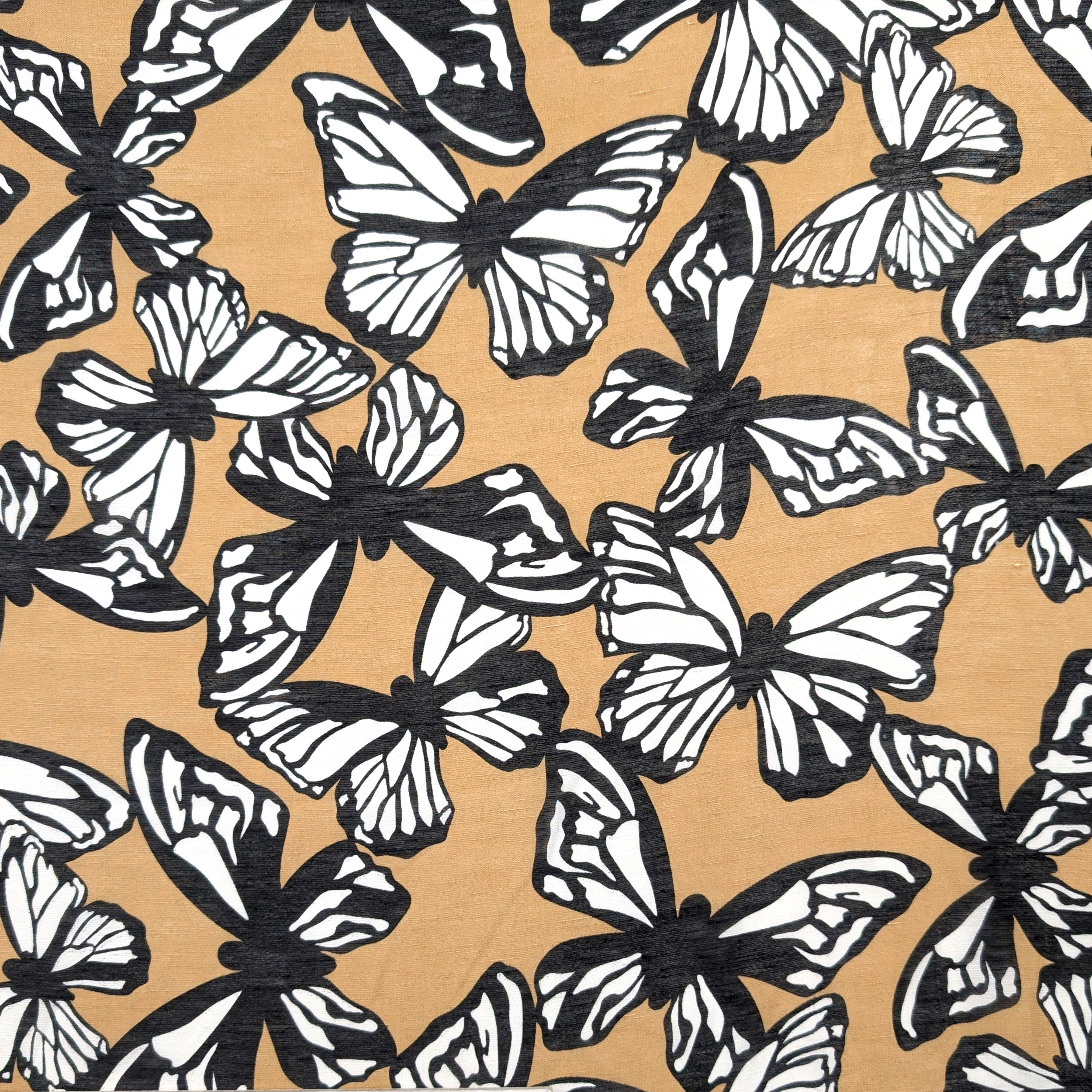 Viscose Silk Linen with Black and White Butterflies Image