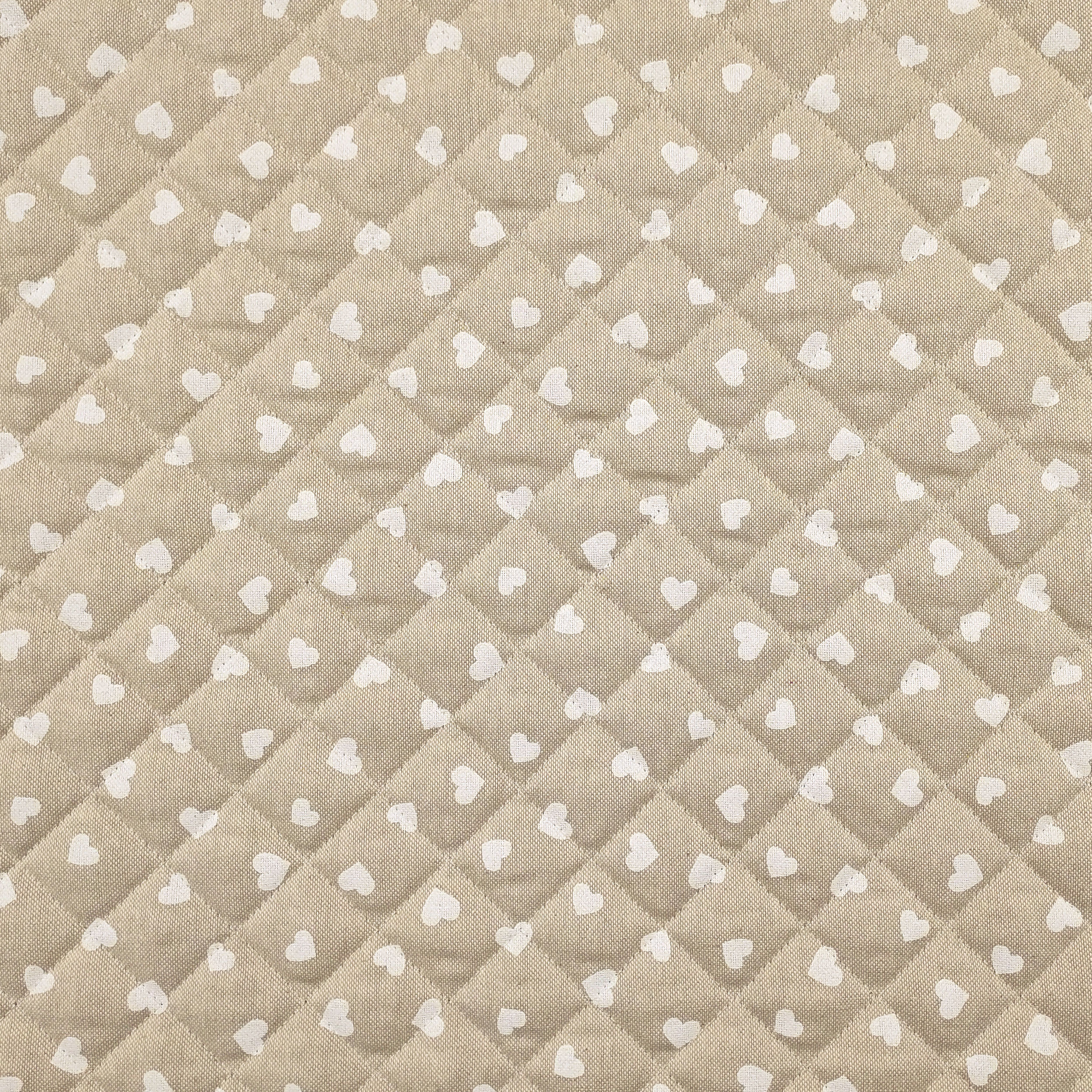 Quilted Fabric White Hearts Beige Background