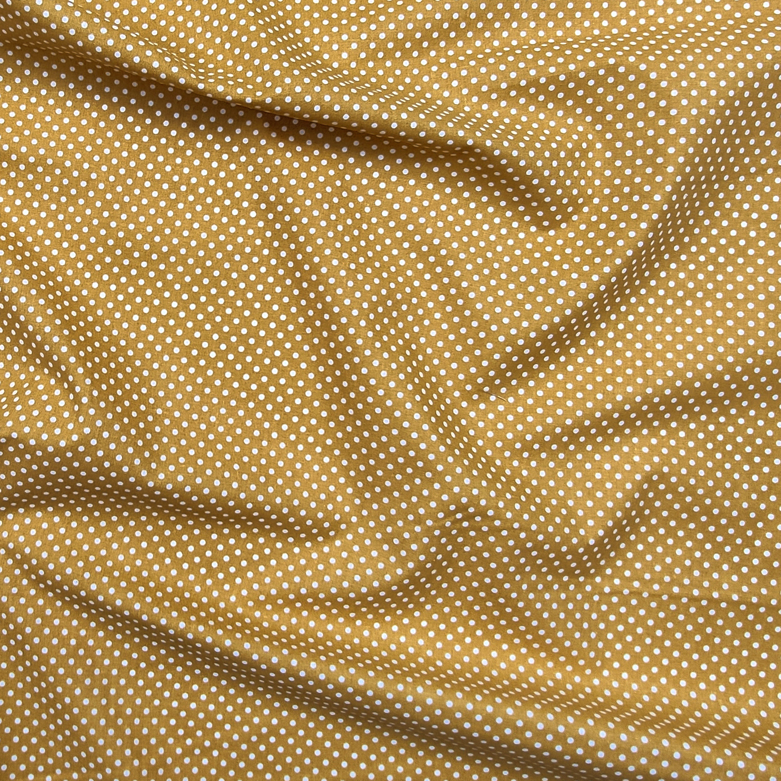 Baumwollstoff Senf Weiß Polka Dot