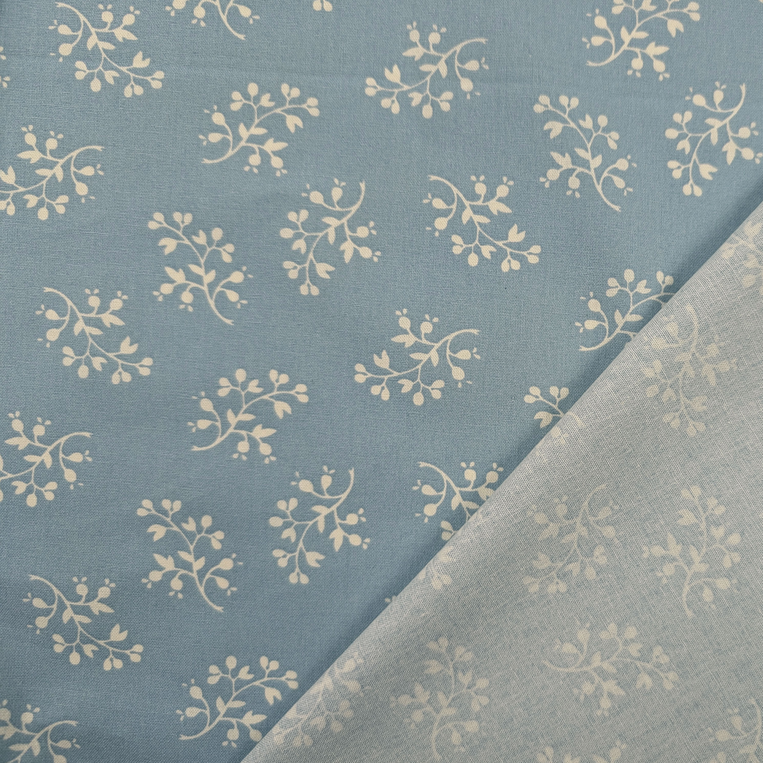 Light Blue Background with Floral Print Cotton Poplin Image