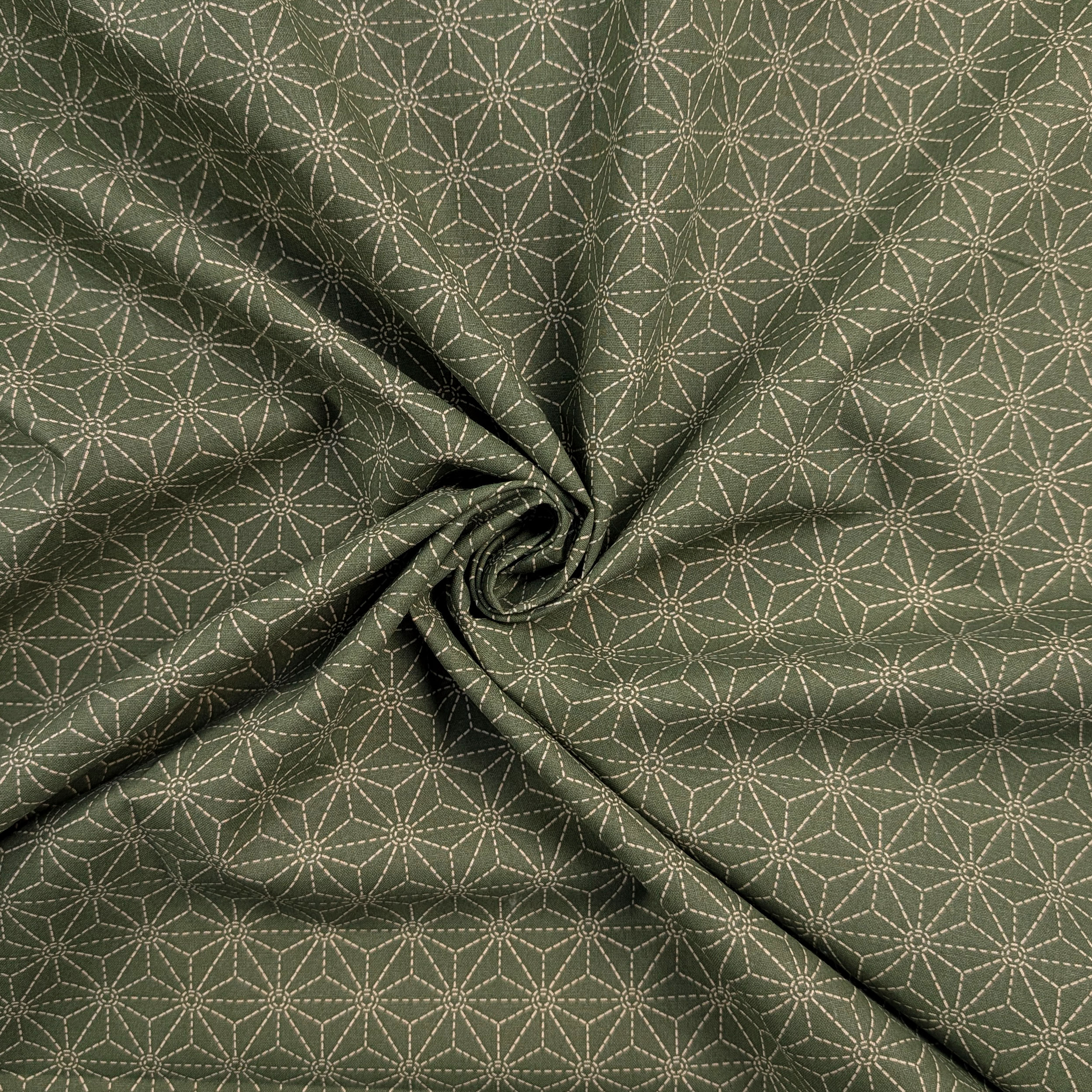 Olive-coloured Cotton Poplin with Geometric Stars Image