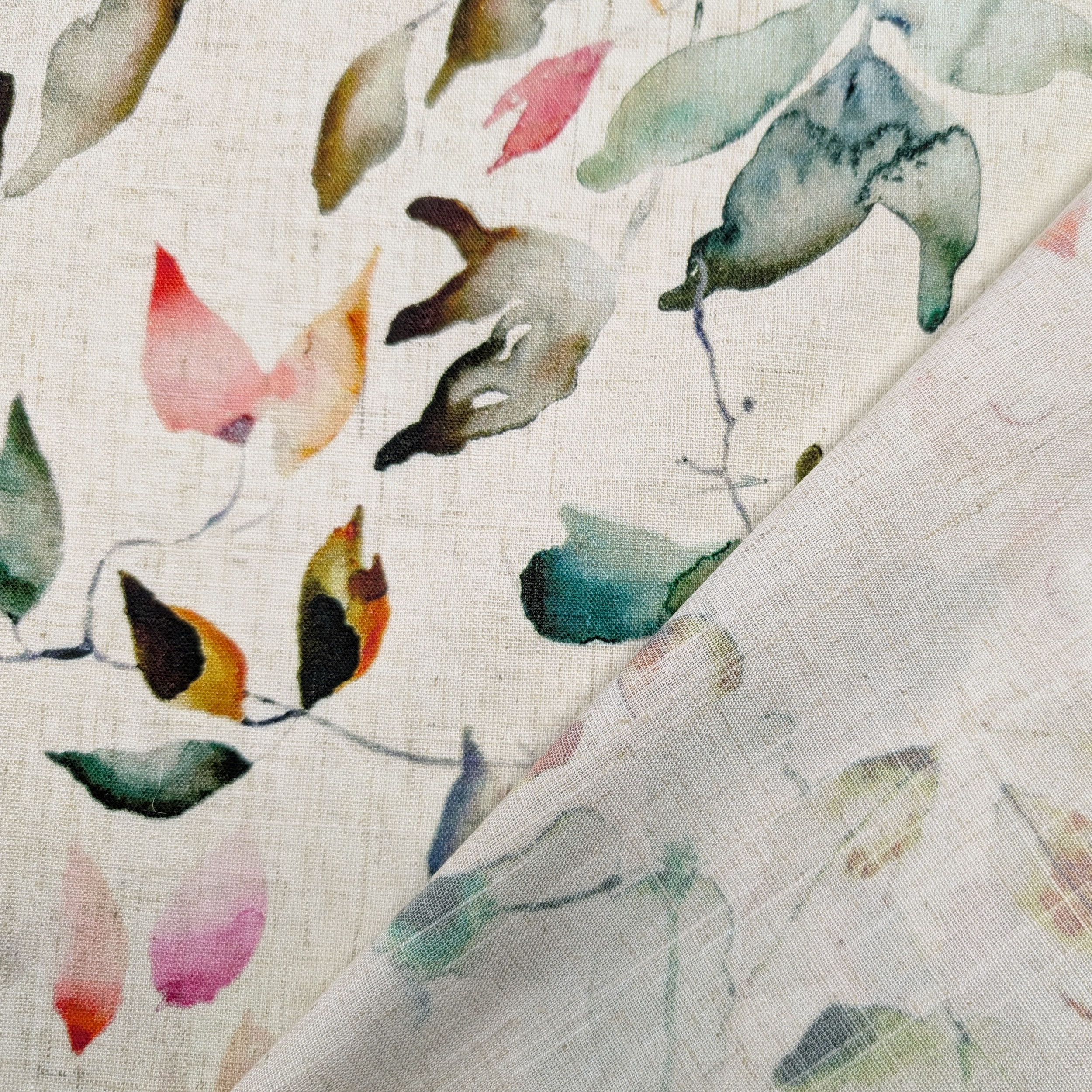Viskose Leinen Fantasie Aquarellierte Blätter Image