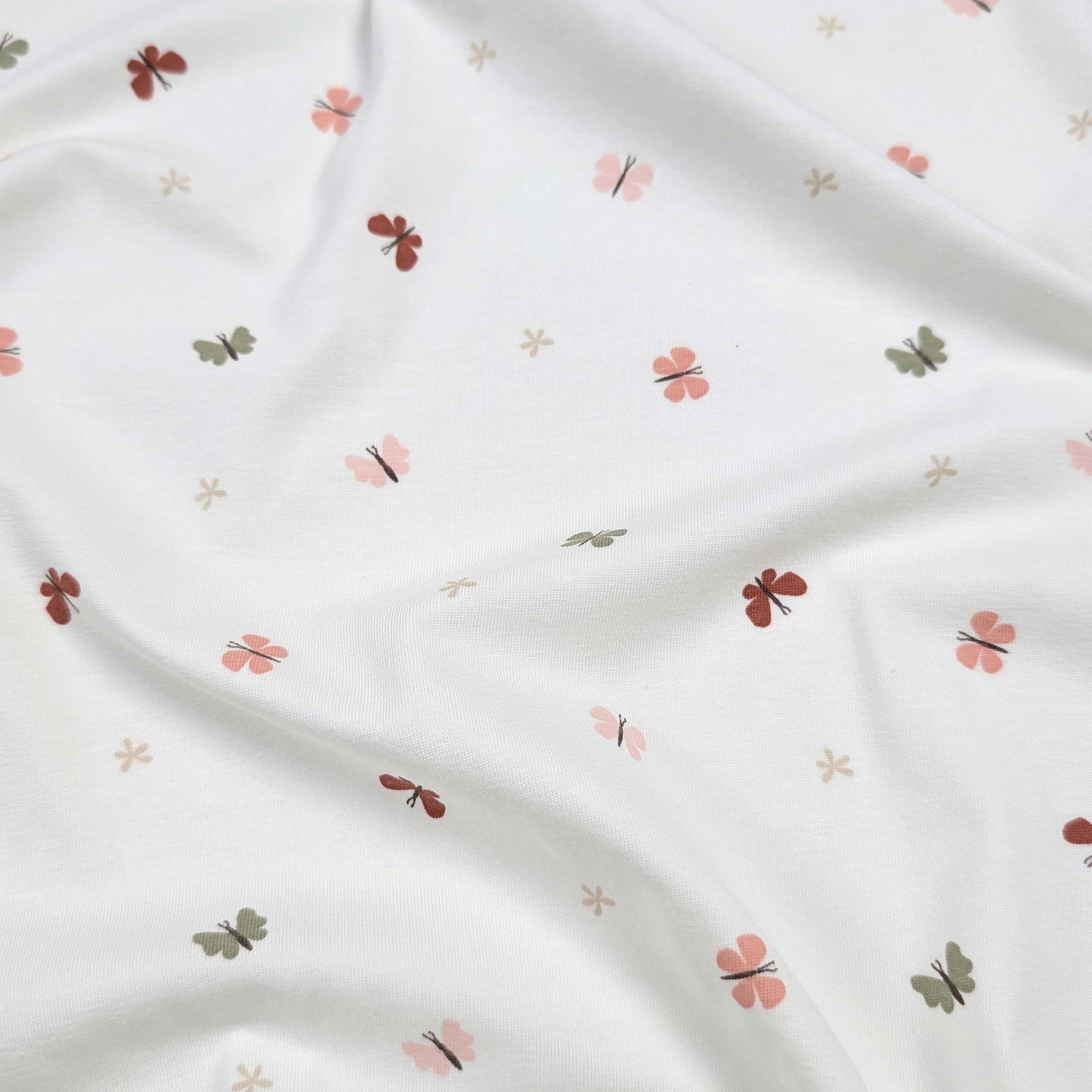 Jersey Cotton White Small Butterflies Image