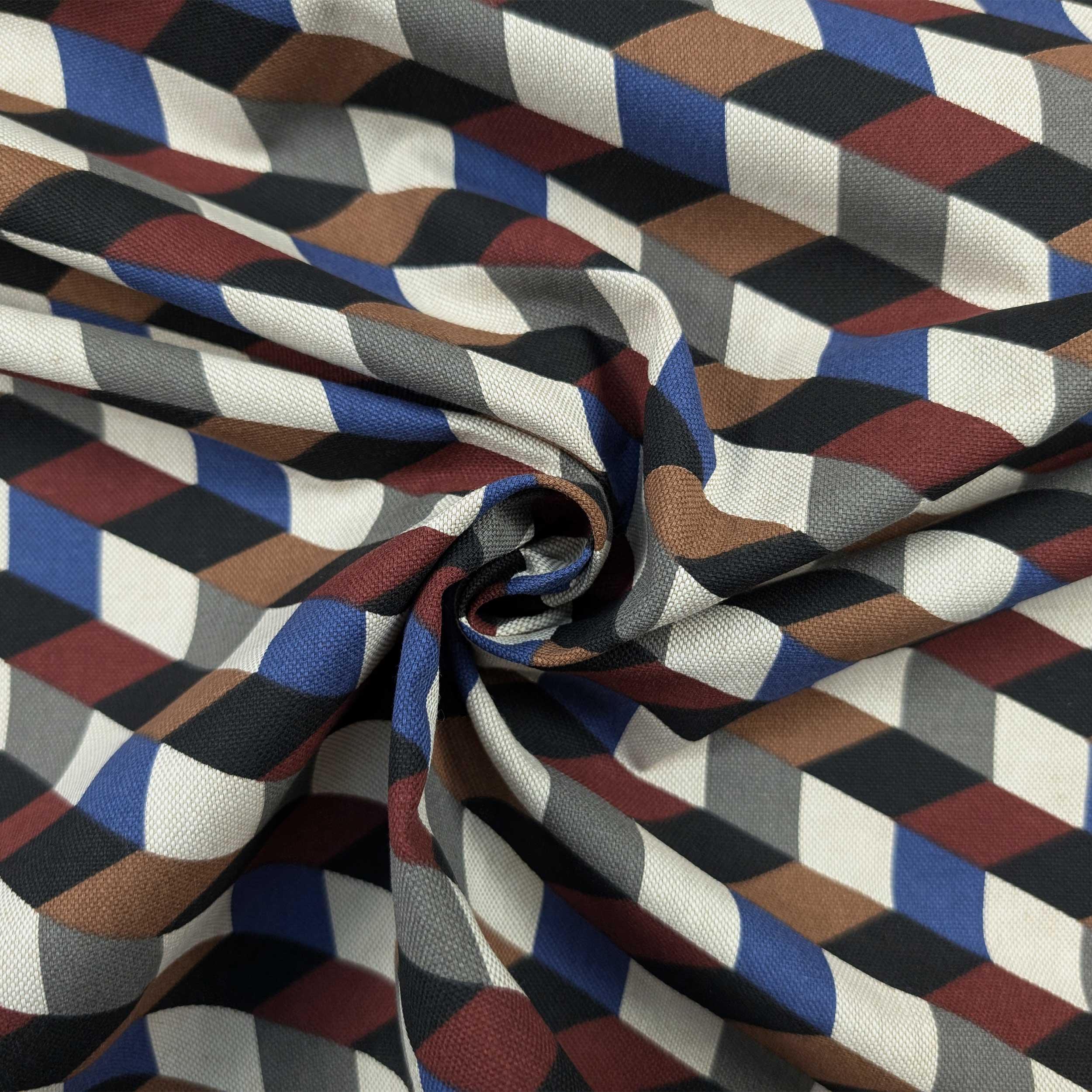 Panama Fabric Cubes Illusion Cool Tones Image