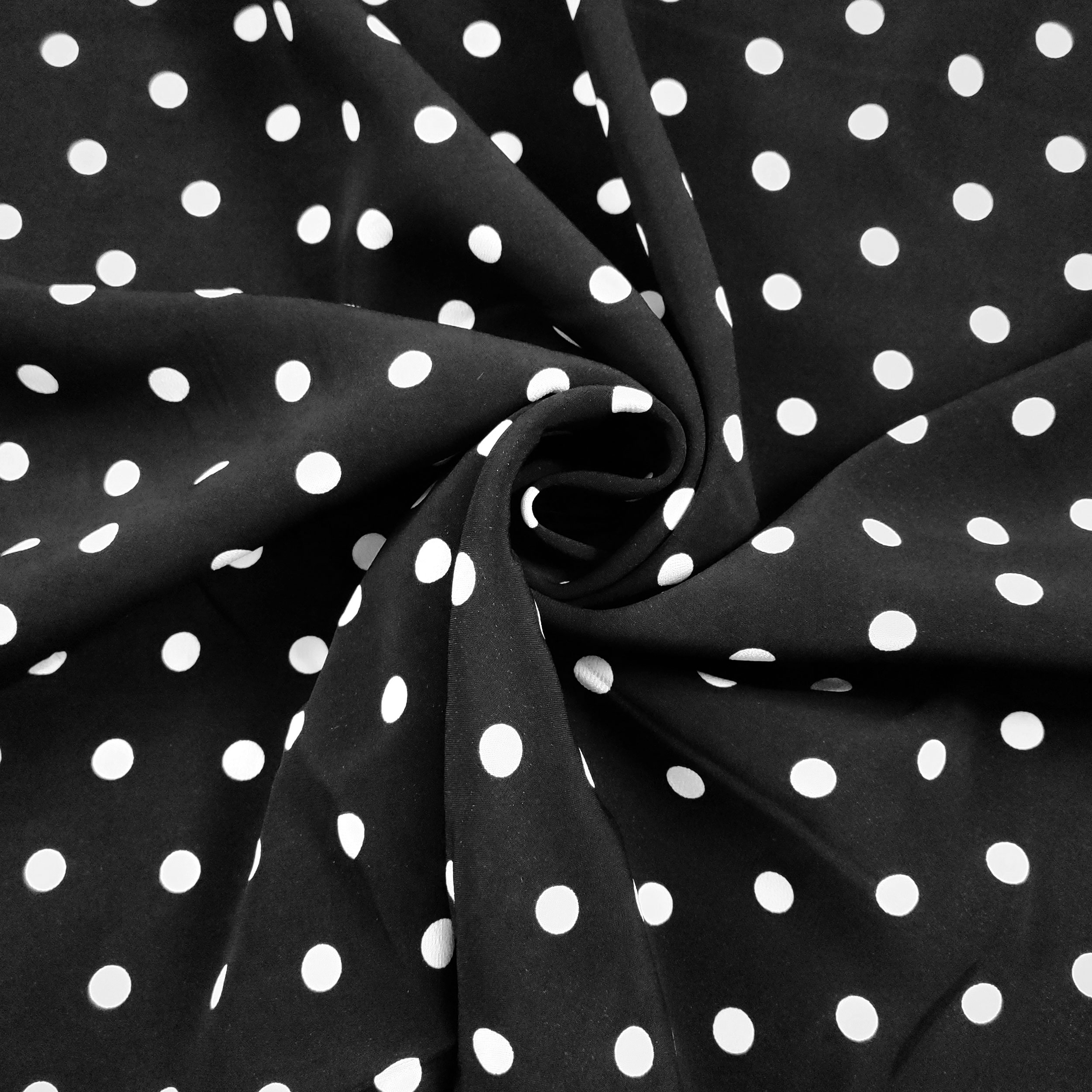Comfort Viscose Silk White Polka Dot Black Background