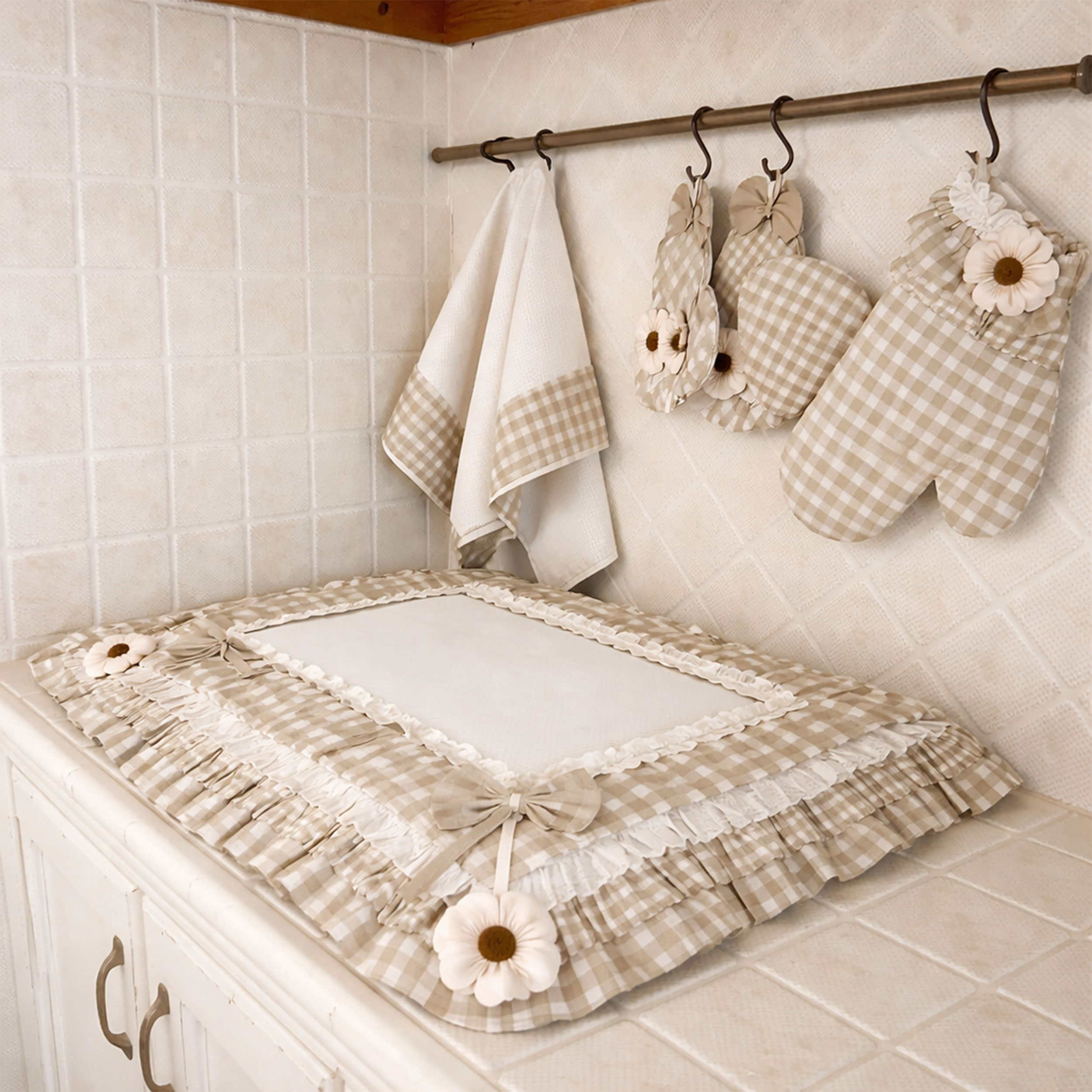 Washed Cotton Yarn Dyed Check Beige Image