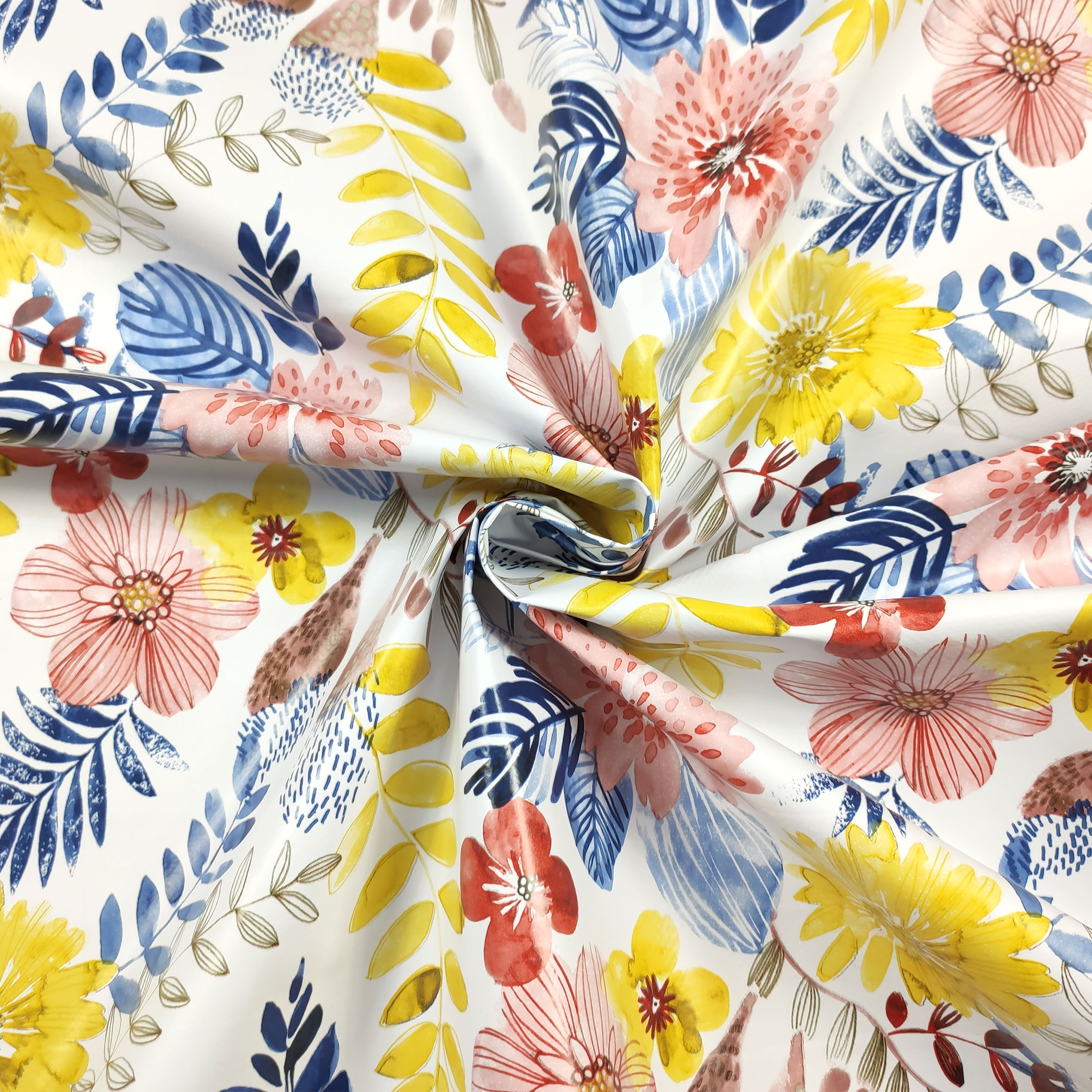 Yellow and Red Flowers Waxed Tablecloth Fabric