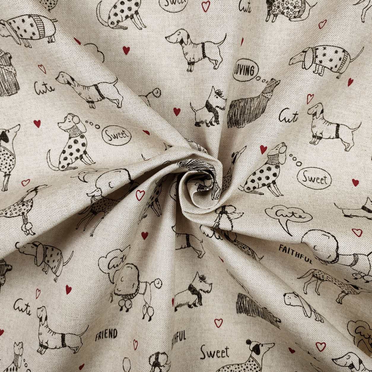 Panama-style cotton blend fabric remnant with dog motif, 190x140 cm Image