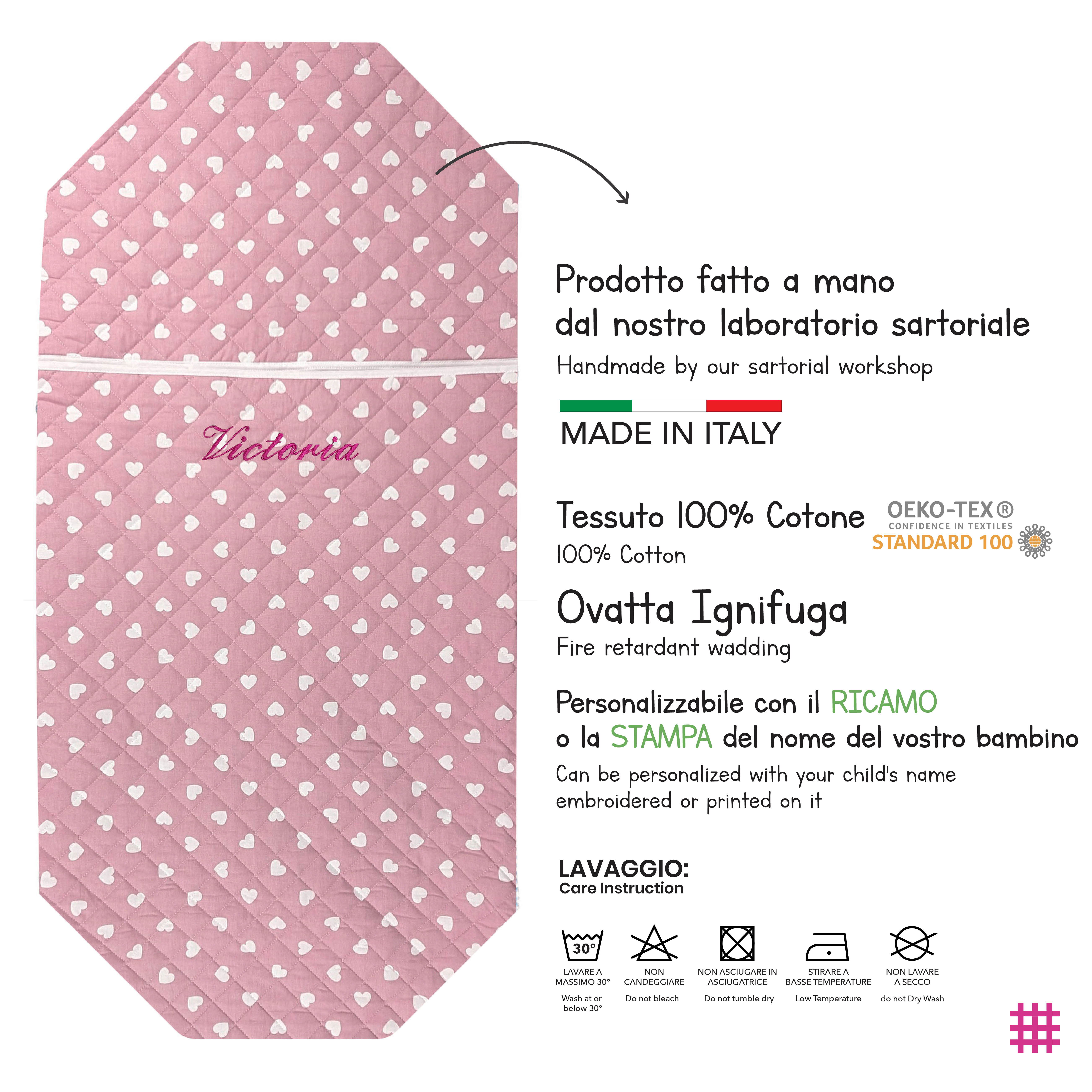 Shaped Sleeping Bag for Brandy White Hearts with Antique Pink Background Image