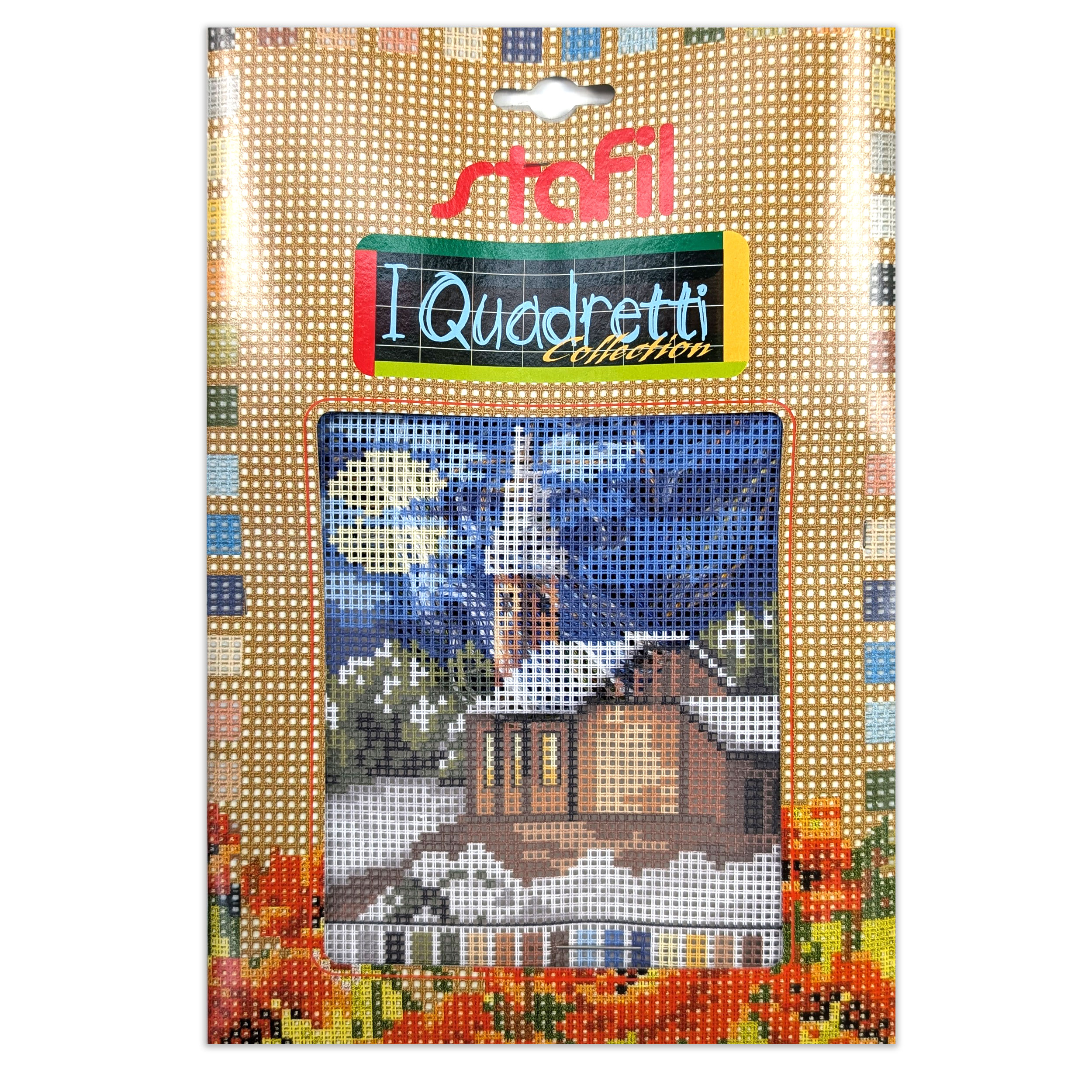 Half Cross Stitch Set "i Quadretti" Snowy Church Image