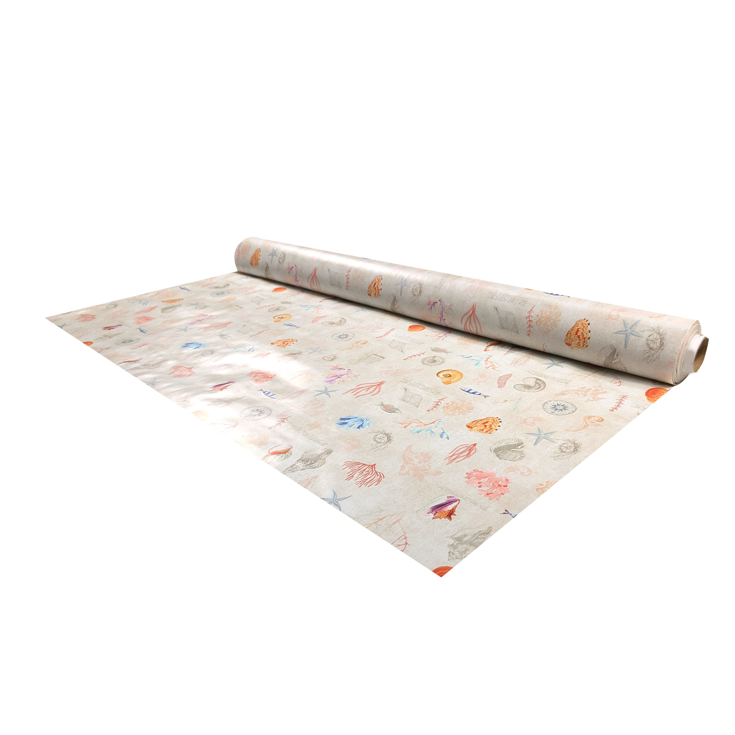 Fish and Shells Patterned Plasticised Tablecloth Fabric Image