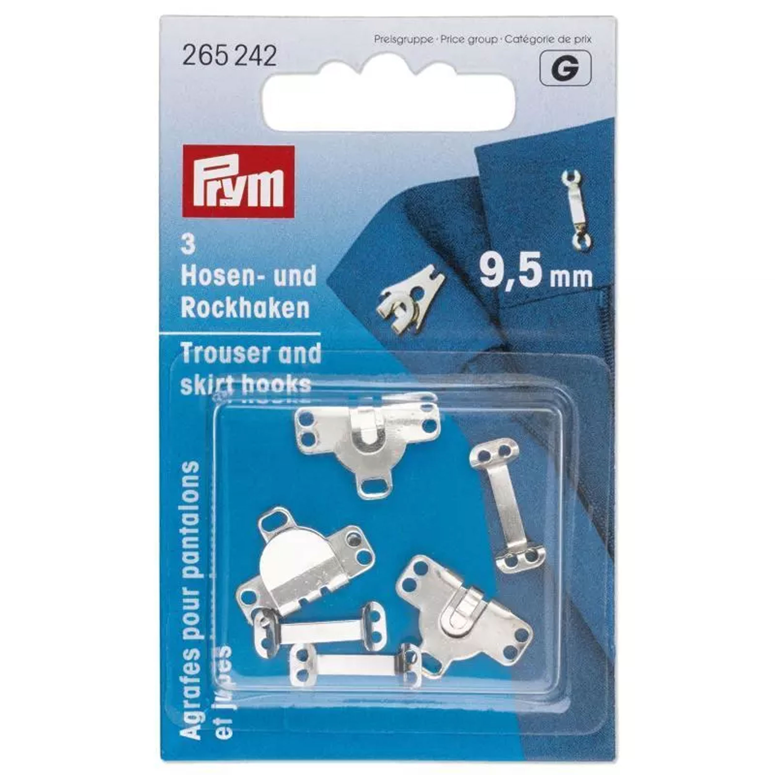 Prym Haken für Hosen und Röcke Silber 9,5 mm