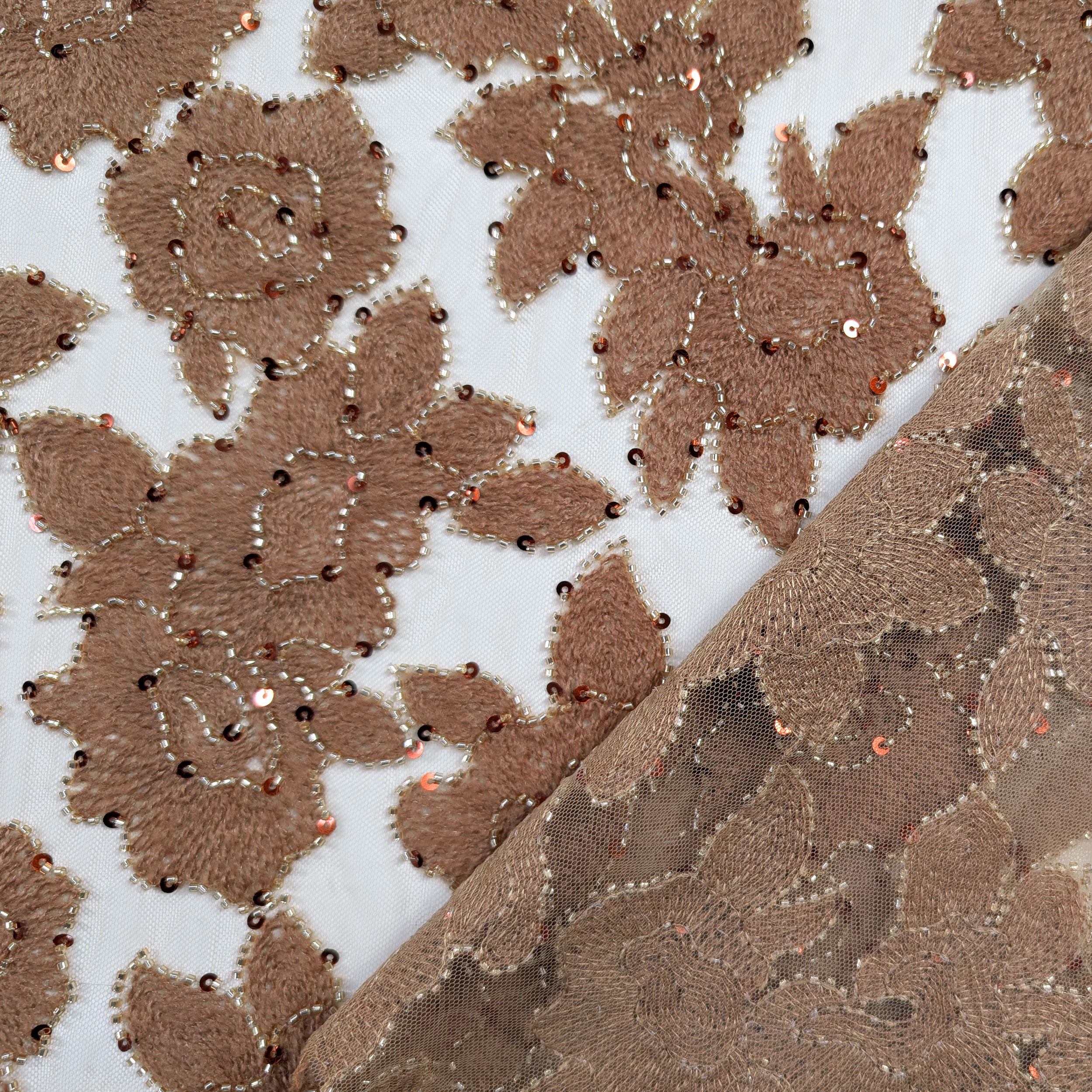 Lace Rose Wool Sequins Camel Image