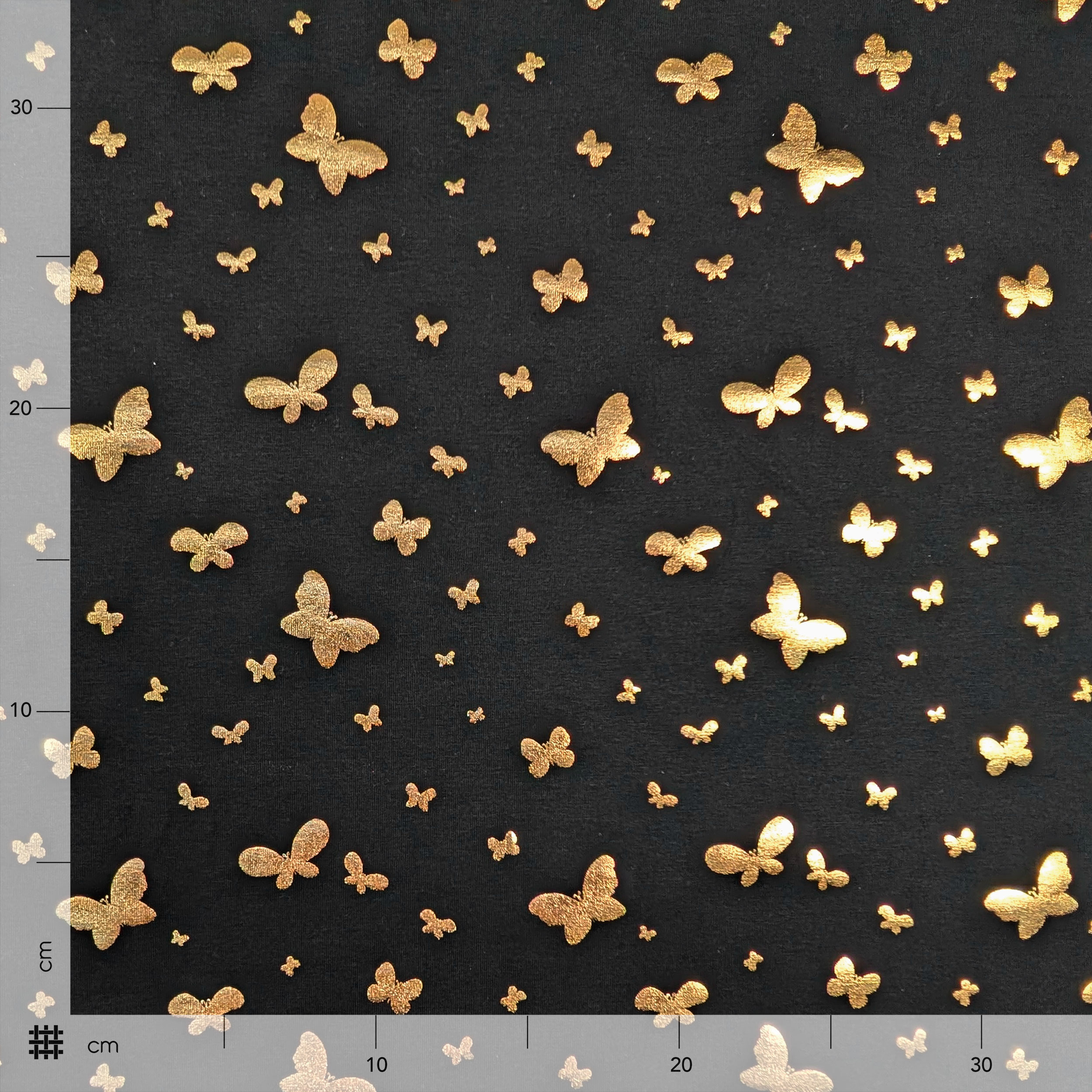 Black cotton jersey with gold butterflies Image