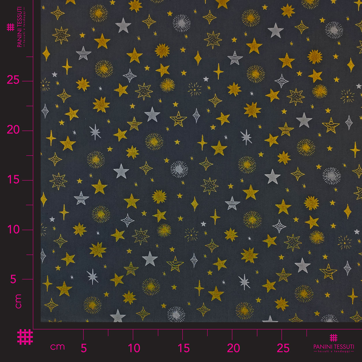Tela de algodón Estrellas Oro Fondo Blanco Gris